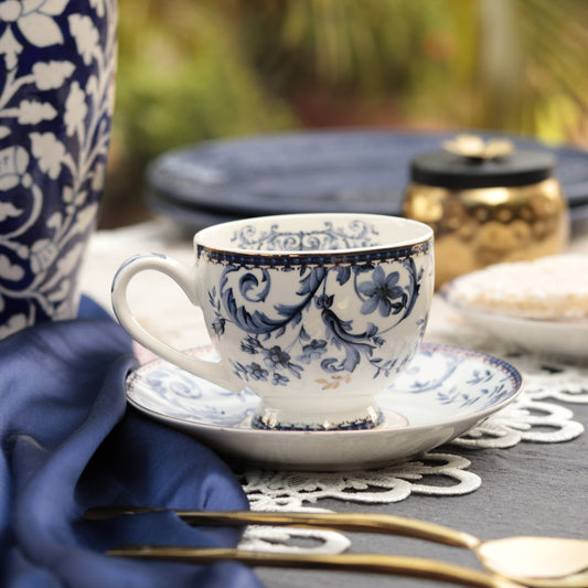 Midnight Blue Cup and Saucer Set (6 Cups and 6 Saucers) - Vigneto