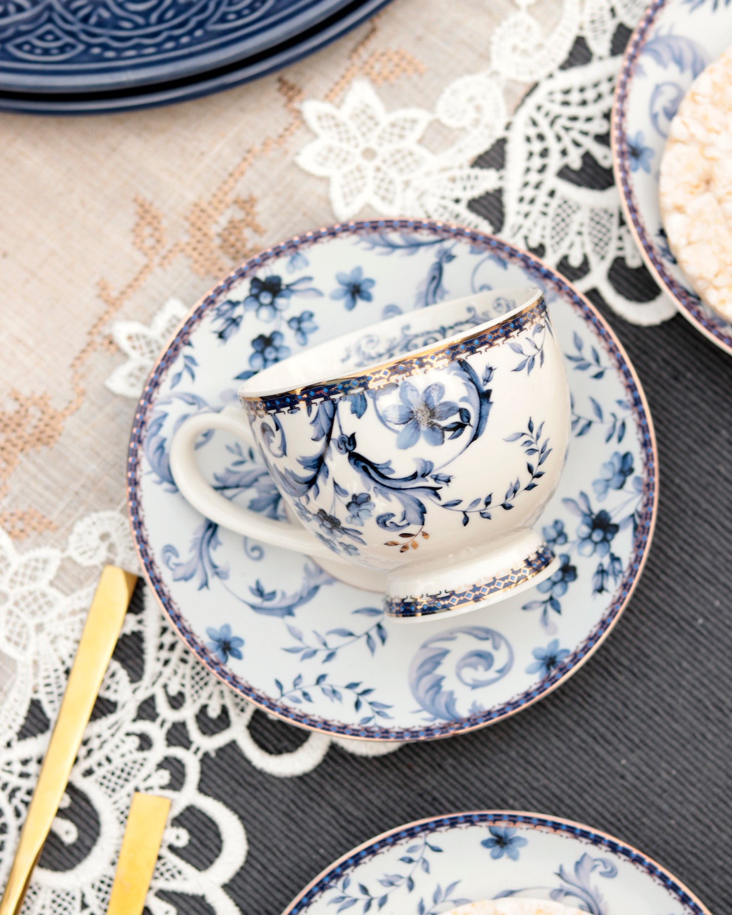 Midnight Blue Cup and Saucer Set (6 Cups and 6 Saucers) - Vigneto