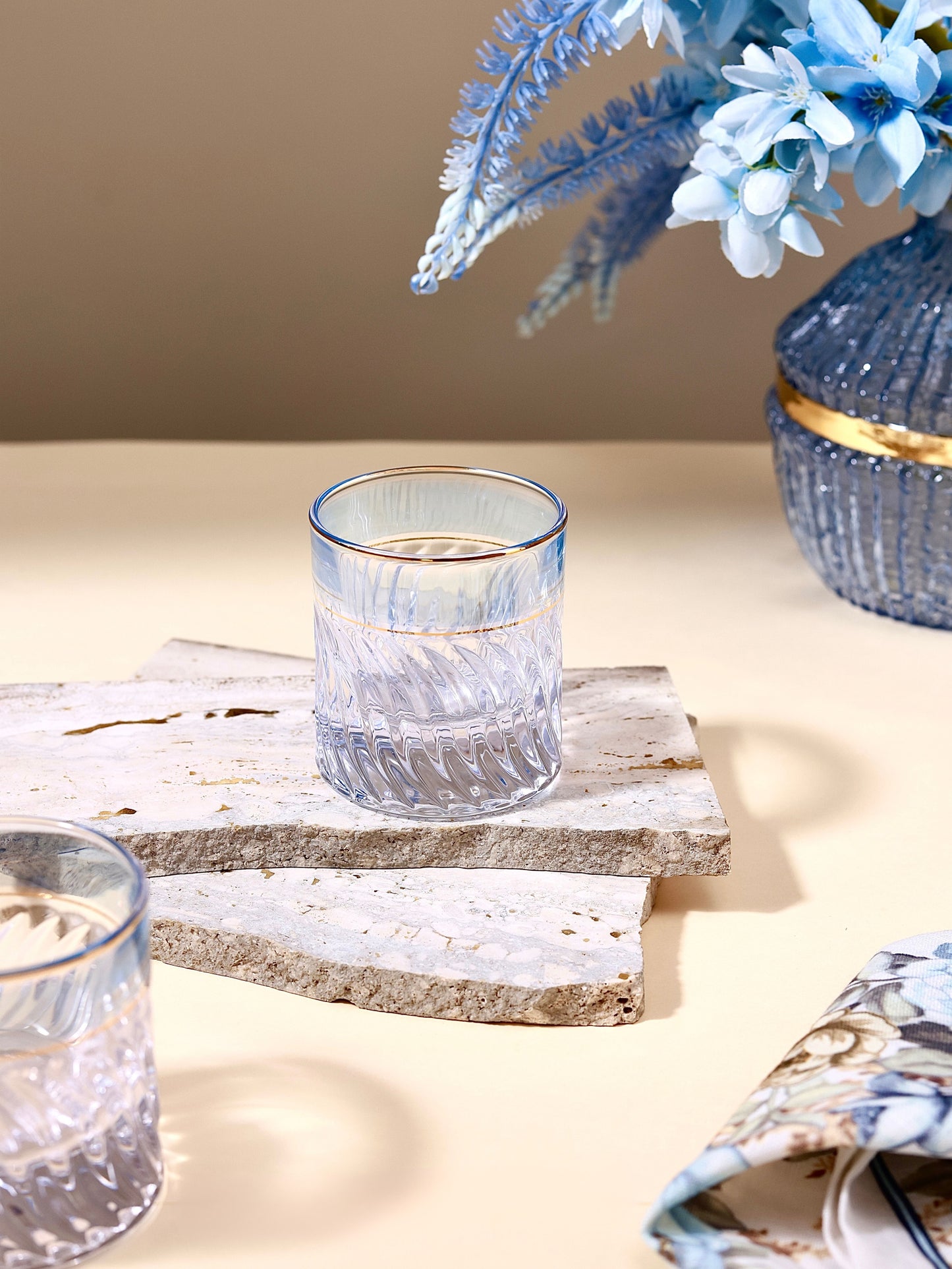 Crystal Wave Glasses (Blue Tint, Set of 6, 160 ML)