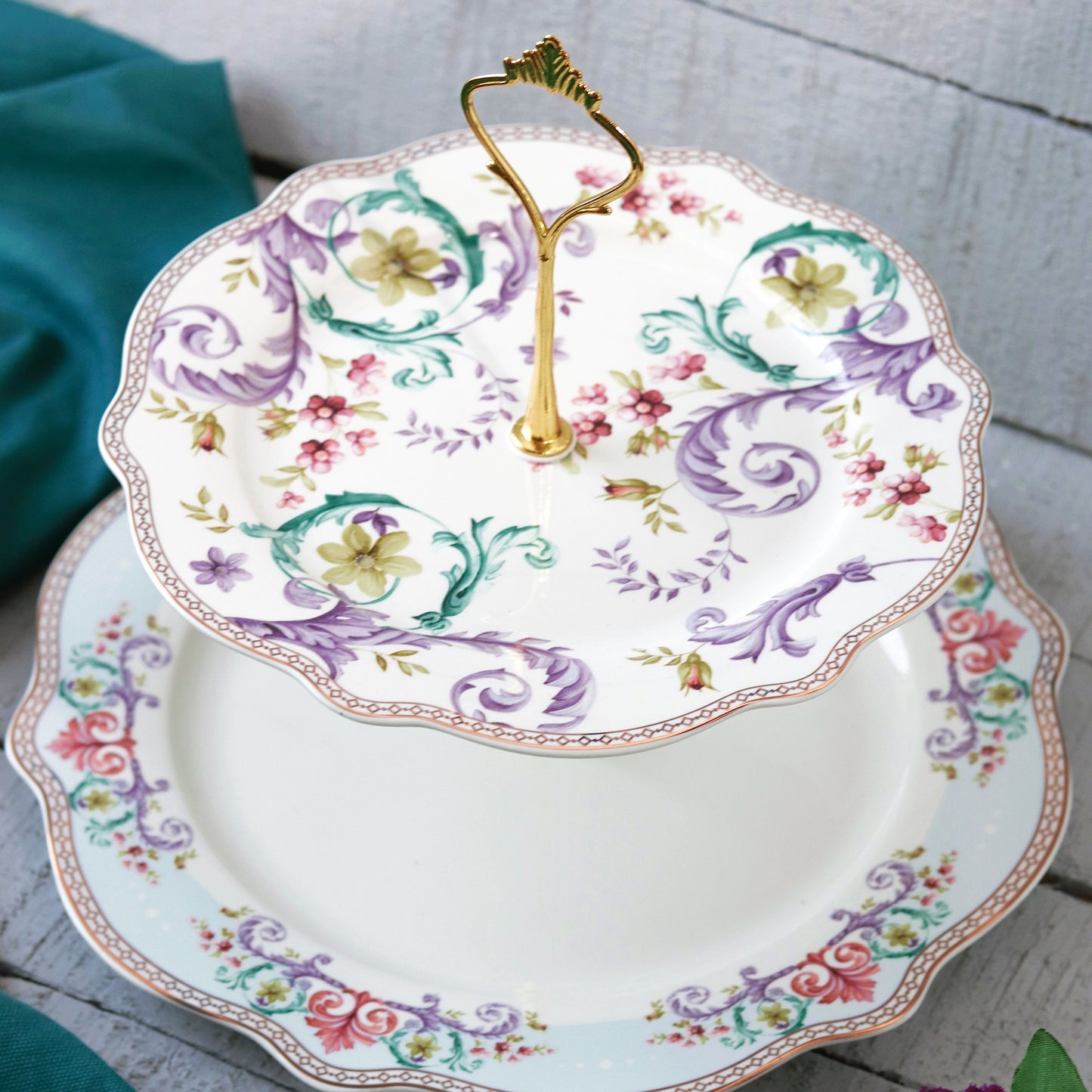 Purple Flower Two Tier Dessert Stand - Vigneto