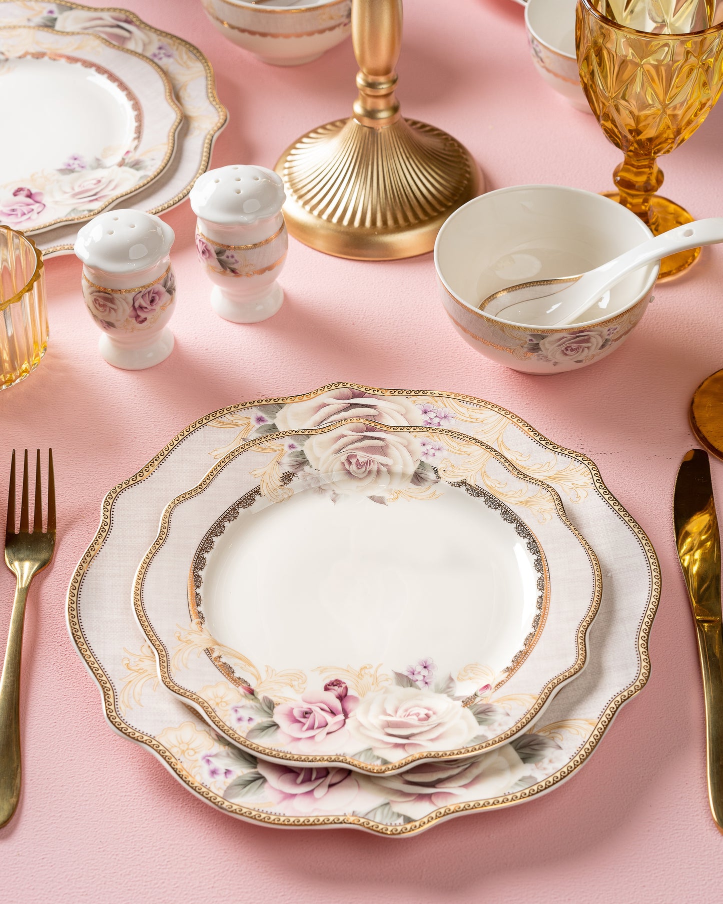 Gold Roses 10.5" Dinner Plates (Set of 6) - Vigneto