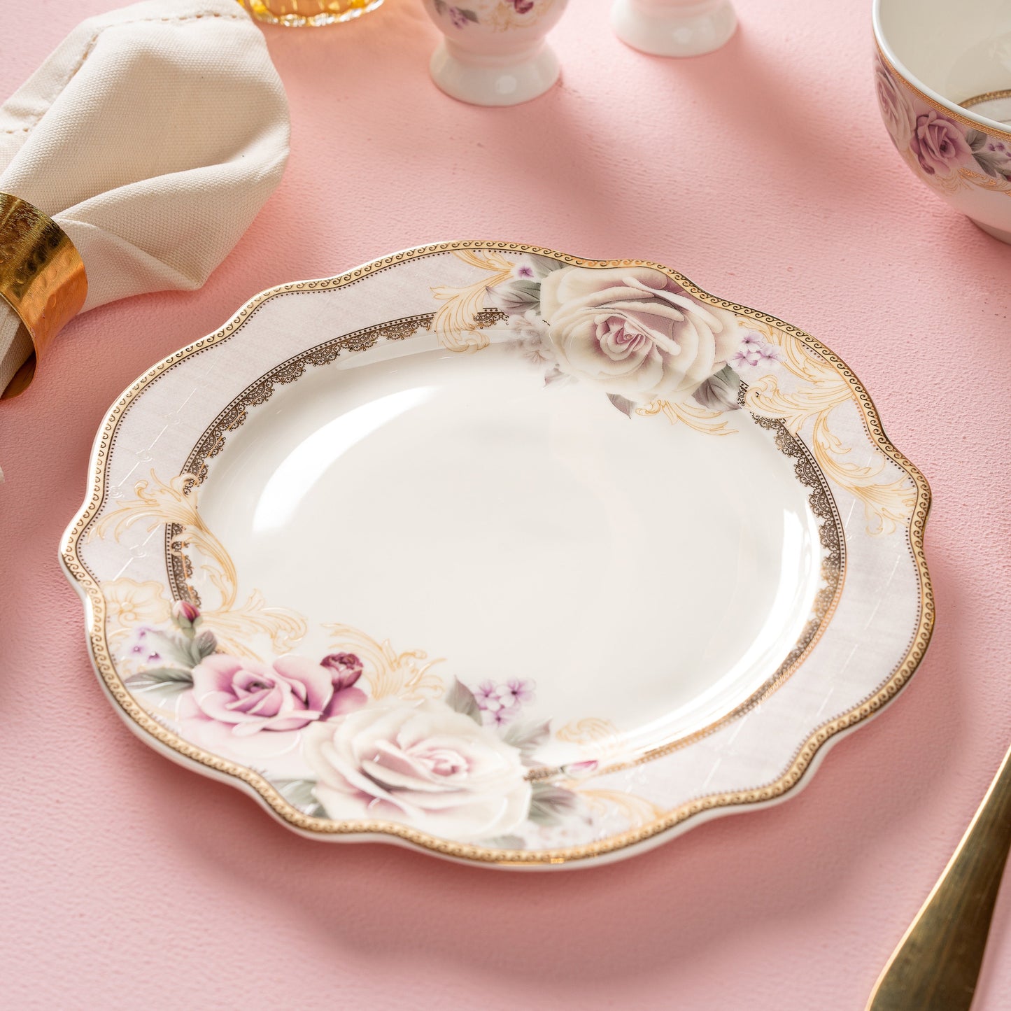 Gold Roses 8" Quarter Plates (Set of 6) - Vigneto