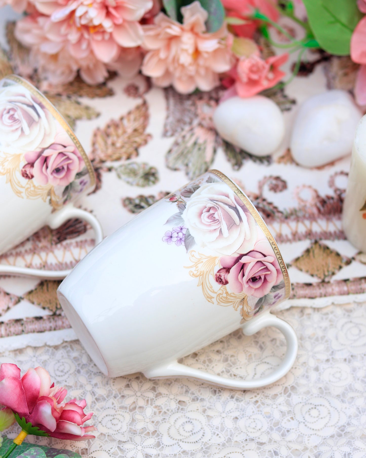 Gold Roses Coffee Mugs (Set of 4, 300 ML)