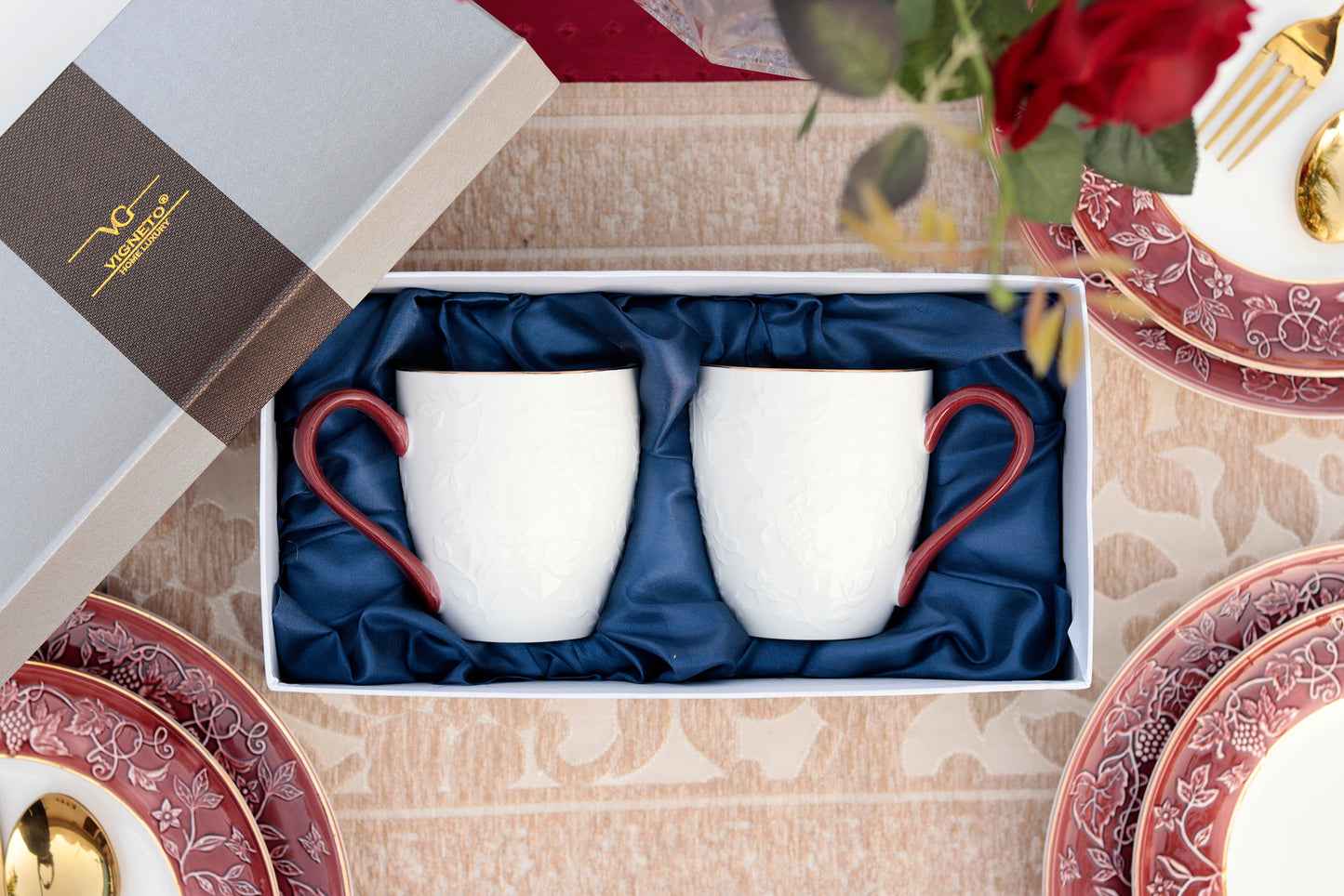 Ruby Red Coffee Mugs (Set of 2, 320 ML) - Vigneto