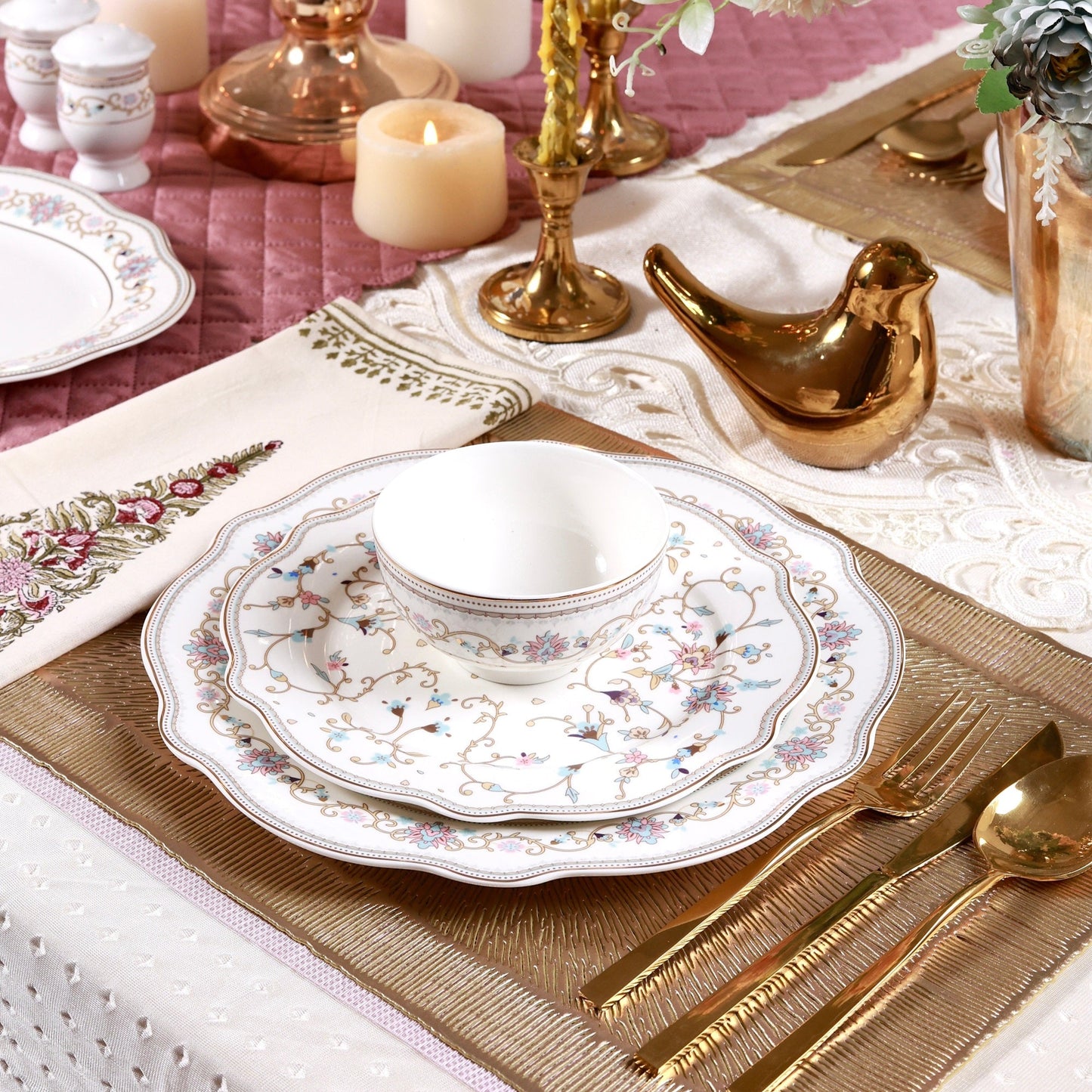 White Pattern 51 Pcs Dinner Set