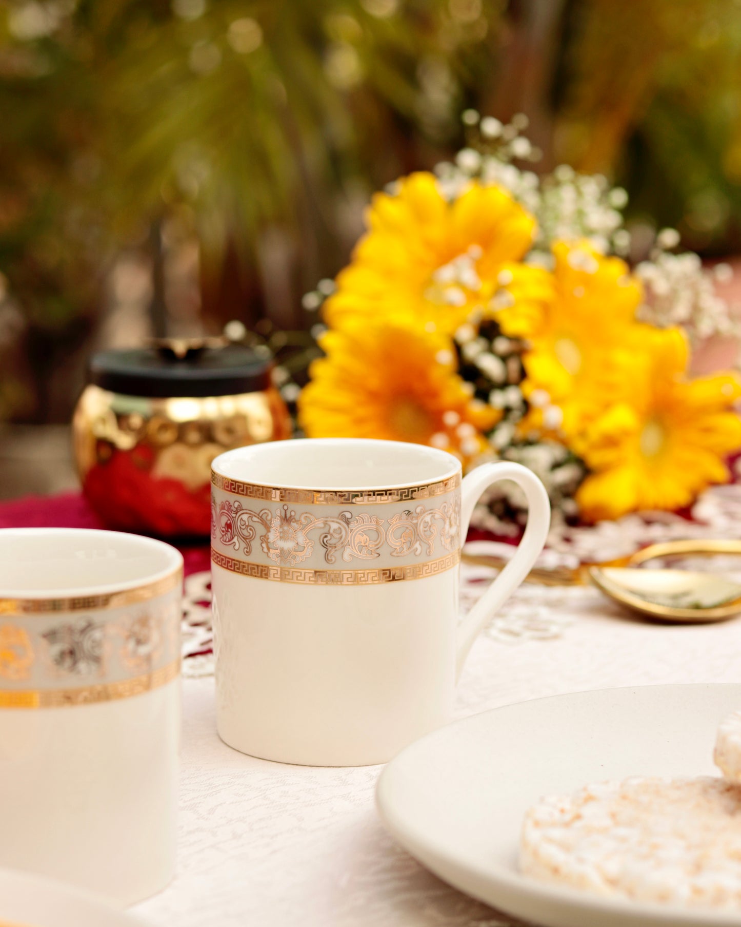 Mughal Gold and Grey Mug Set (Capacity 170 ML, Set of 6) - Vigneto