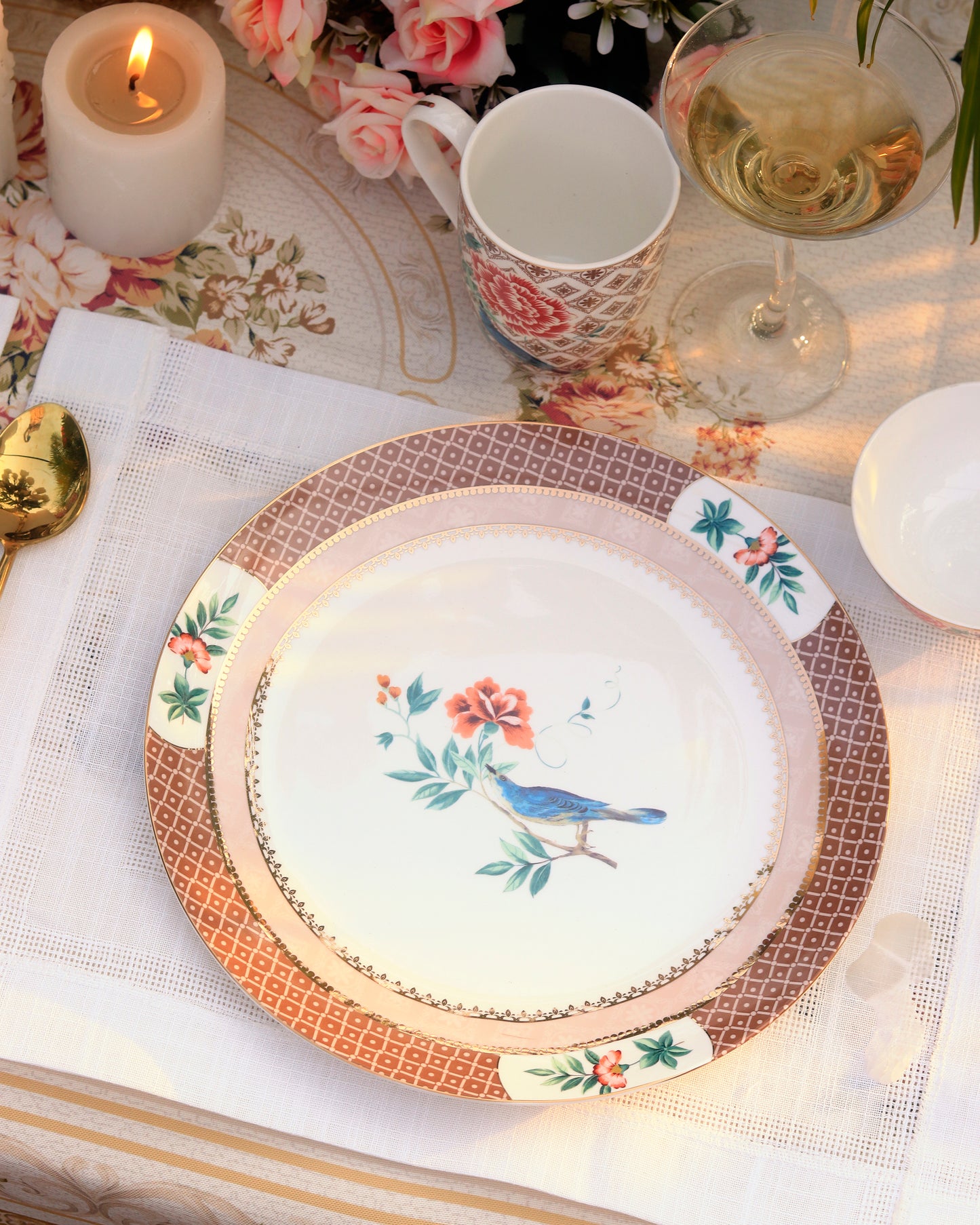 Sepia Blossom 7 Pcs Plate Set (1 Serving Plate, 6 Quarter Plates)