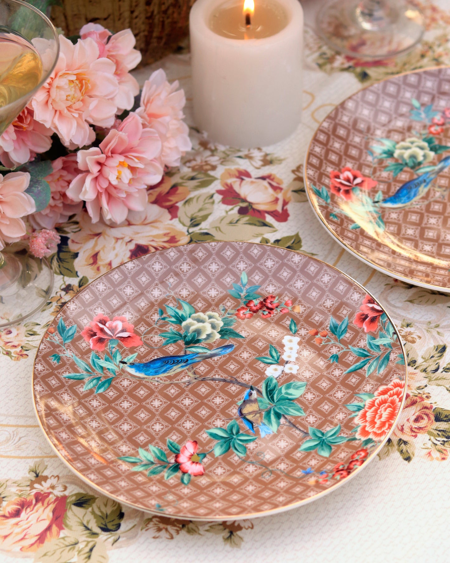 Sepia Blossom 7 Pcs Plate Set (1 Serving Plate, 6 Quarter Plates)