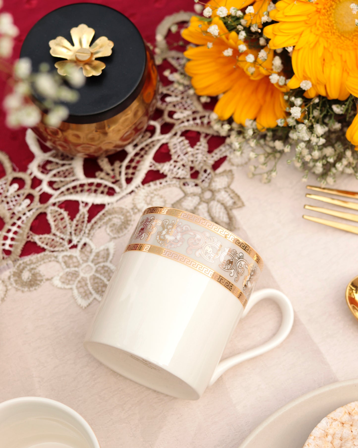 Mughal Gold and Grey Mug Set (Capacity 170 ML, Set of 6) - Vigneto