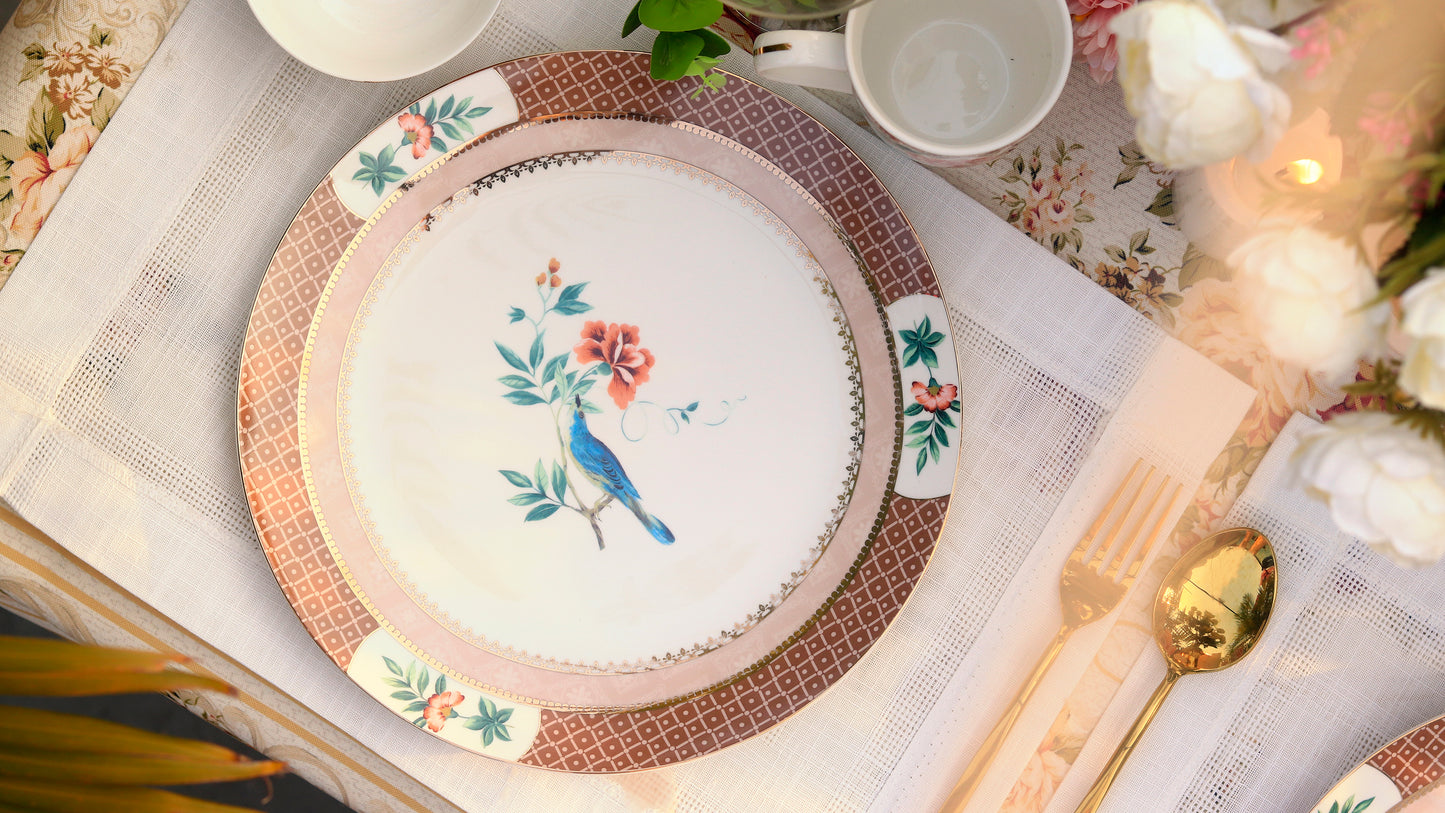 Sepia Blossom 7 Pcs Plate Set (1 Serving Plate, 6 Quarter Plates)