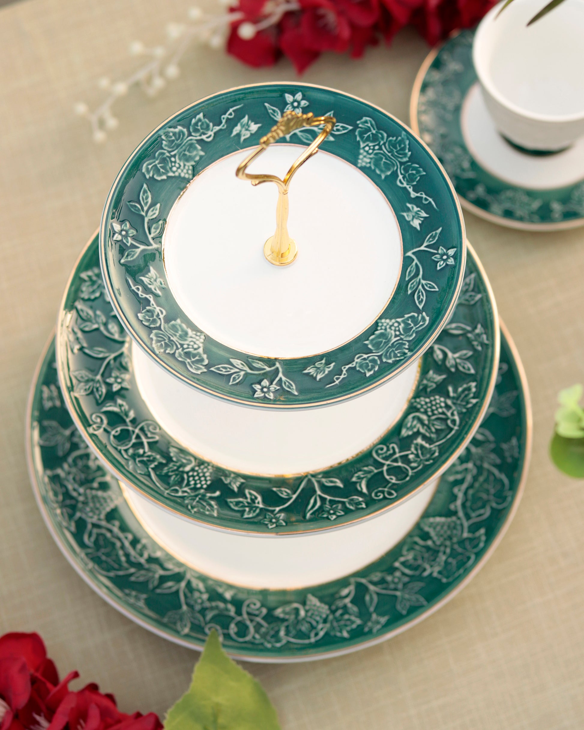 Emerald Green Three Tier Dessert Stand - Vigneto