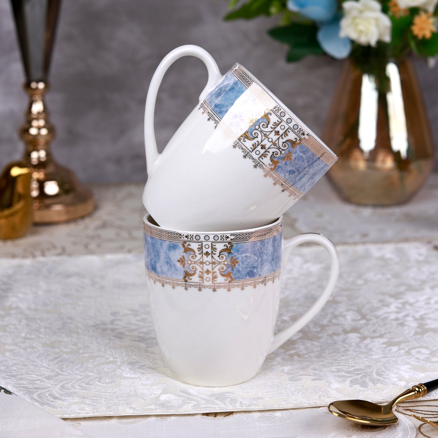 Majestique Blue Coffee Mugs (Set of 2, 300 ML)