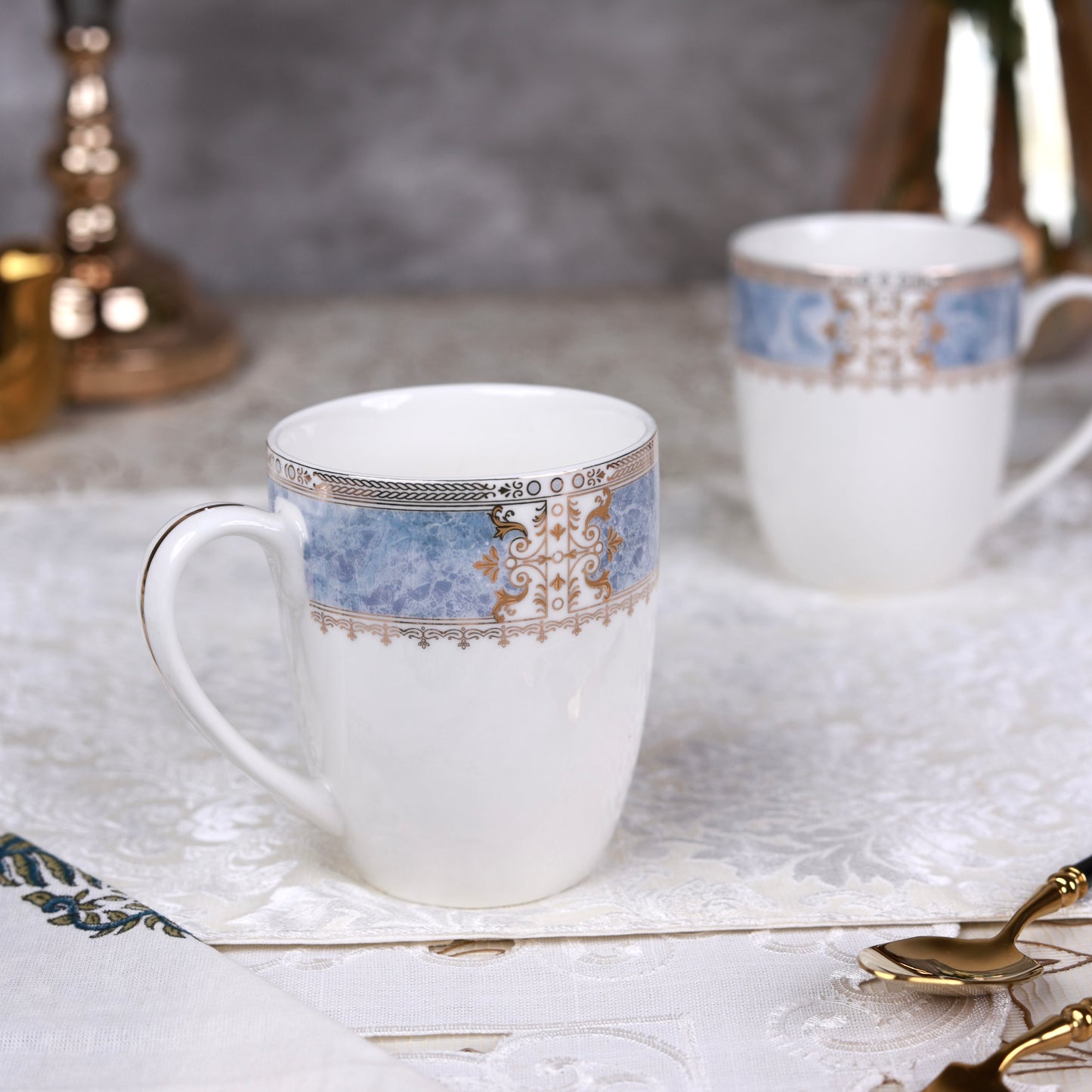 Majestique Blue Coffee Mugs (Set of 2, 300 ML)