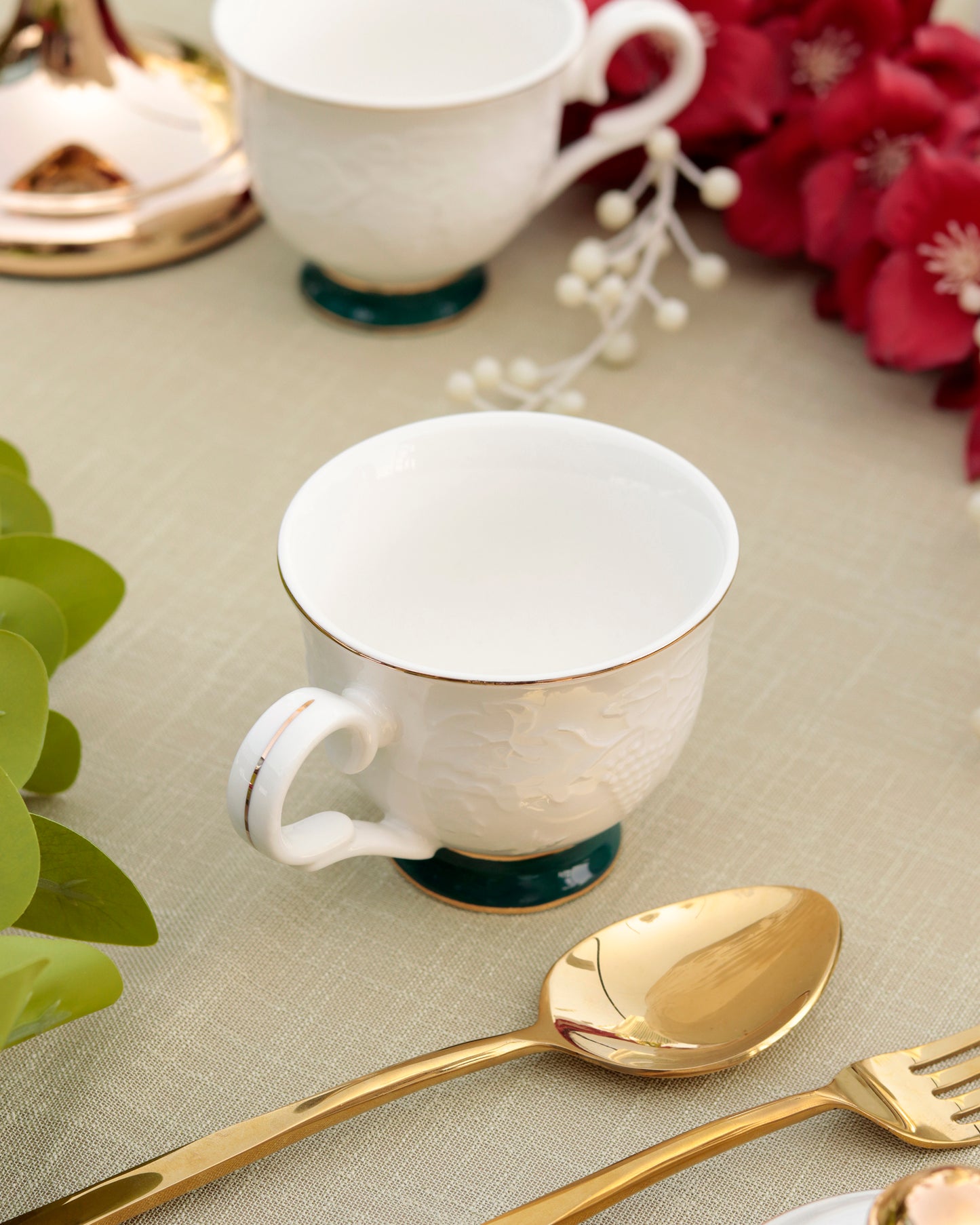 Emerald Green Cup and Saucer Set (6 Cups and 6 Saucers) - Vigneto