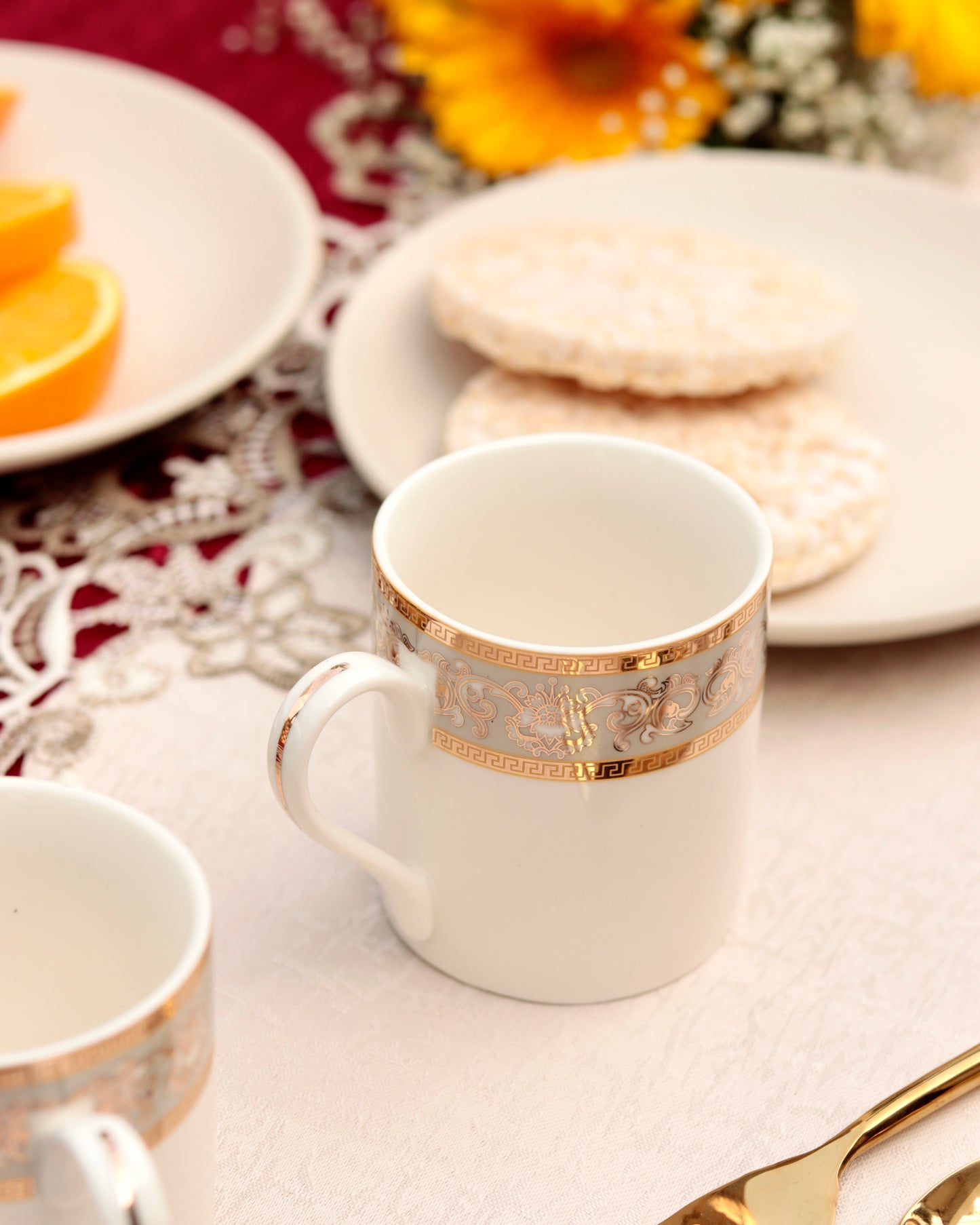Mughal Gold and Grey Mug Set (Capacity 170 ML, Set of 6) - Vigneto