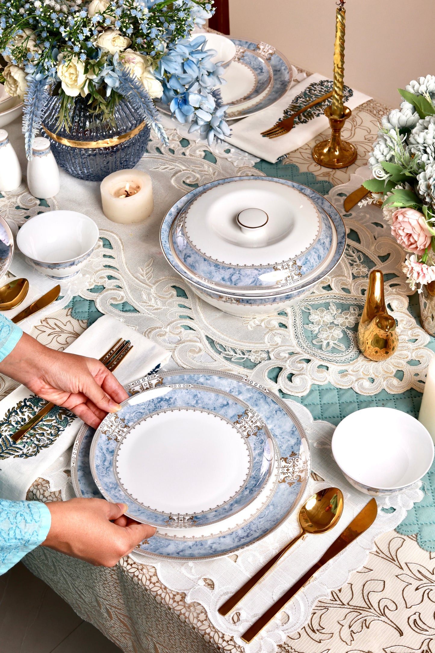 Majestique Blue 37 Pcs Dinner Set