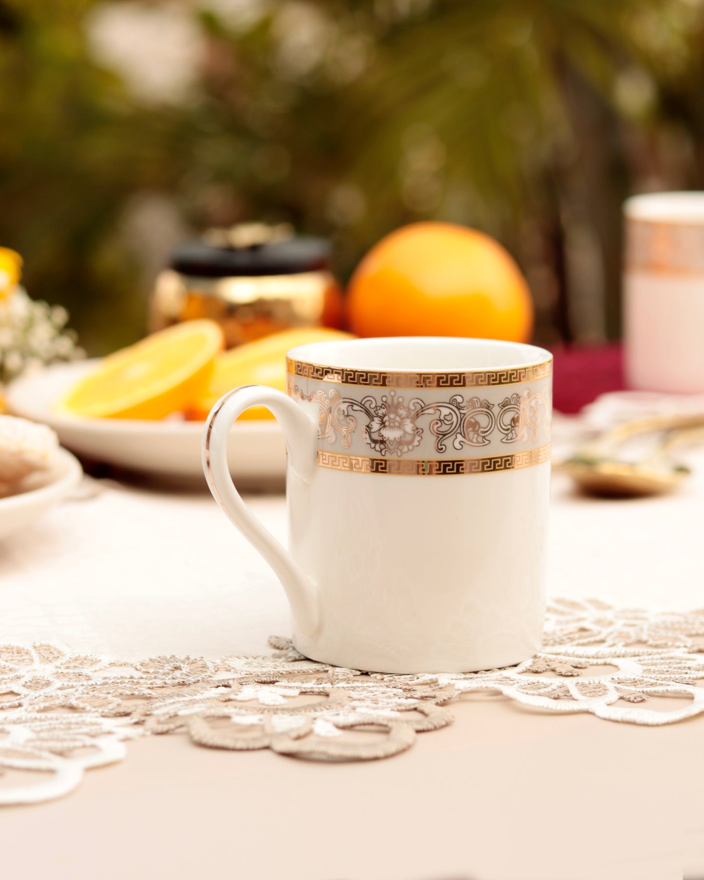 Mughal Gold and Grey Mug Set (Capacity 170 ML, Set of 6) - Vigneto