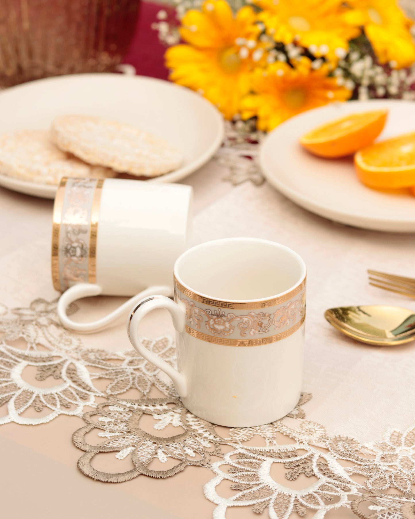Mughal Gold and Grey Mug Set (Capacity 170 ML, Set of 6) - Vigneto