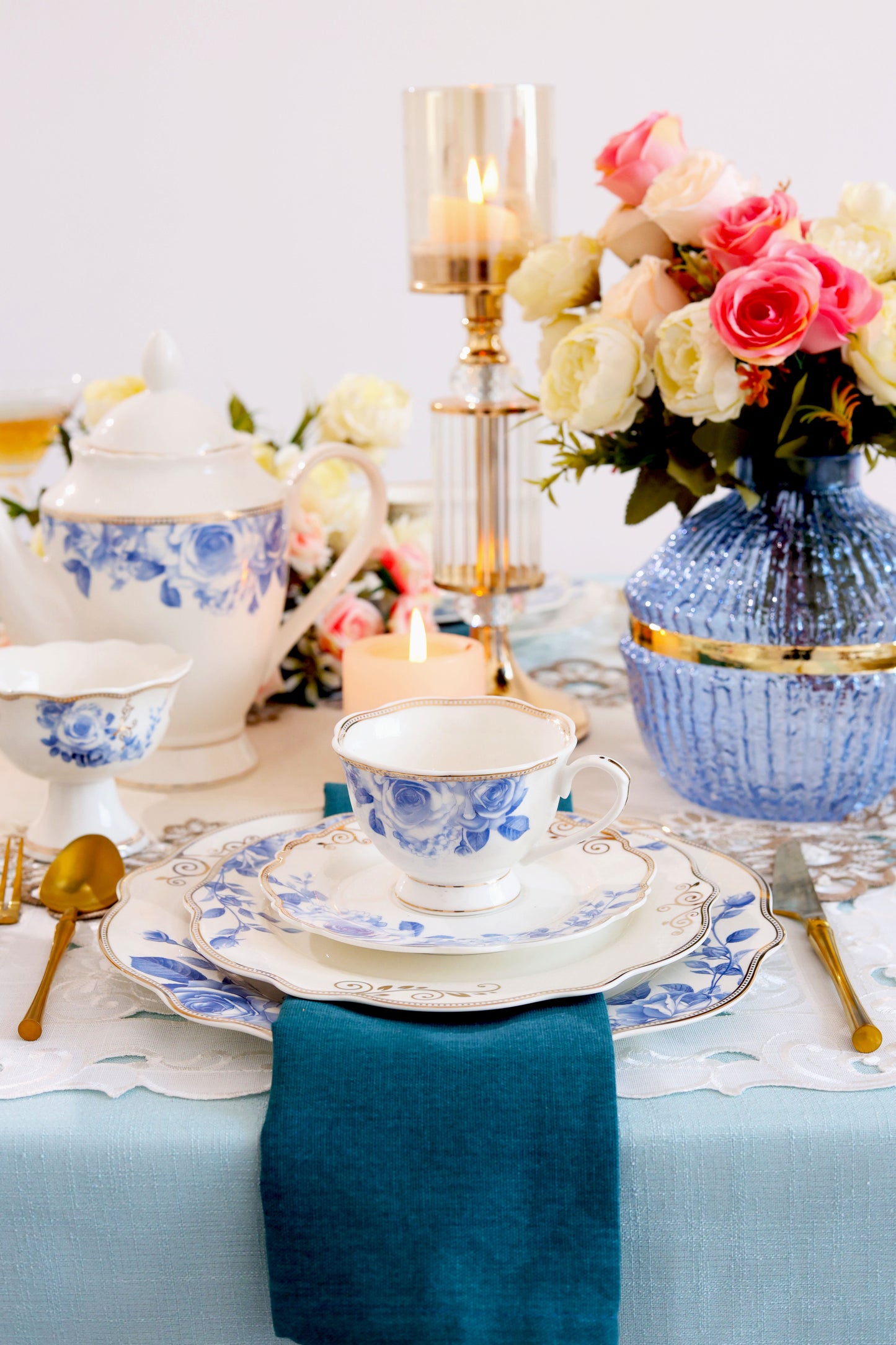 Azure Gold 15 Pcs Tea Set (Vintage Collection)