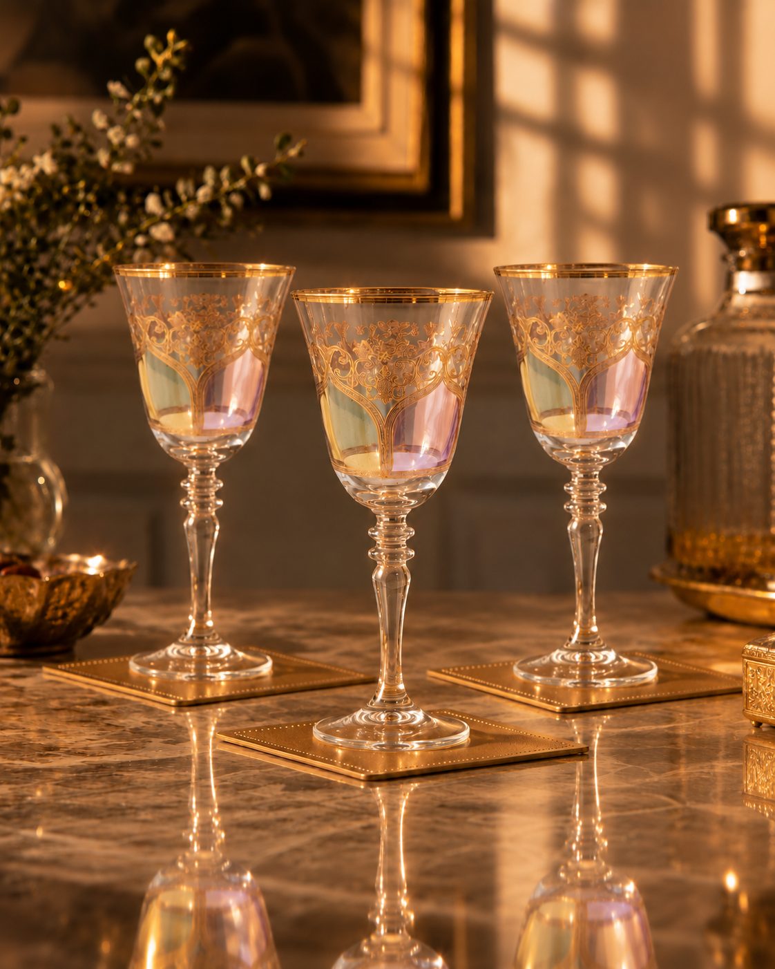 Bellecour Gold 6 Pcs Wine Glasses (Palace Collection, 24K Gold Etched)