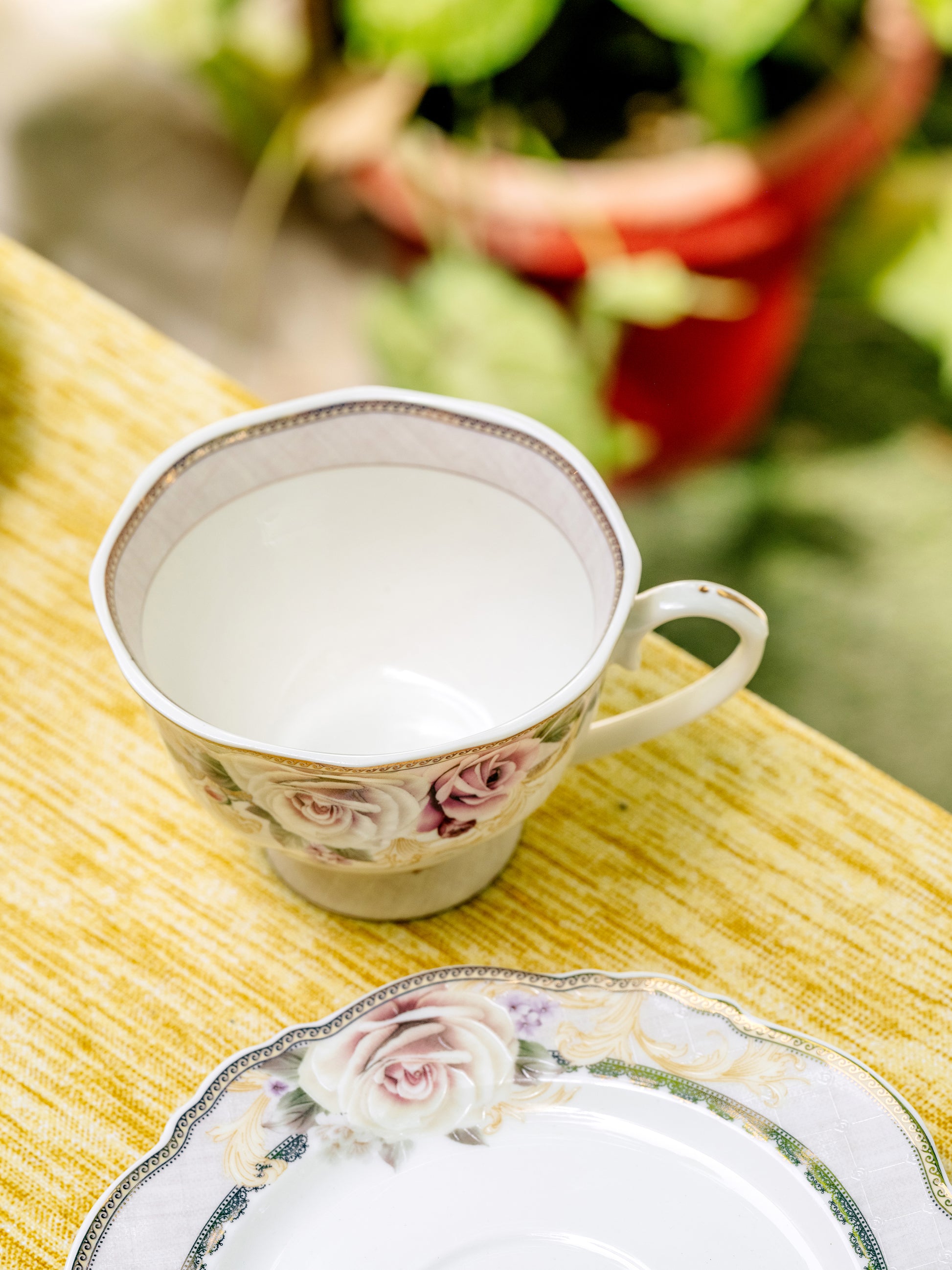 Gold Roses Cup and Saucer Set (Vintage Collection, 6 Cups and 6 Saucers) - Vigneto