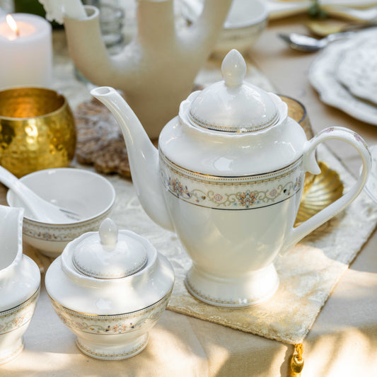 White Pattern 15 Pcs Tea Set - Vigneto