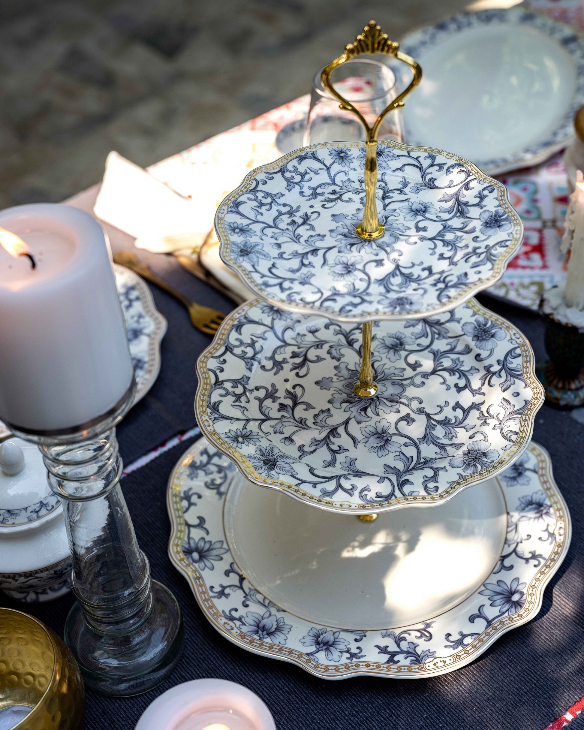 Royal Blue Three Tier Dessert Stand - Vigneto