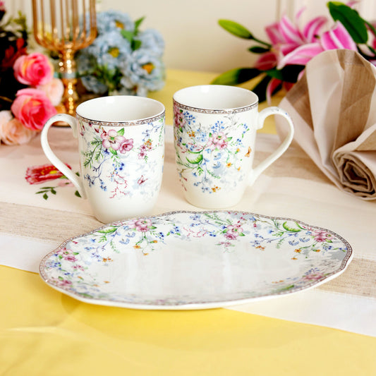 Flower Bed Coffee Mugs and Tray