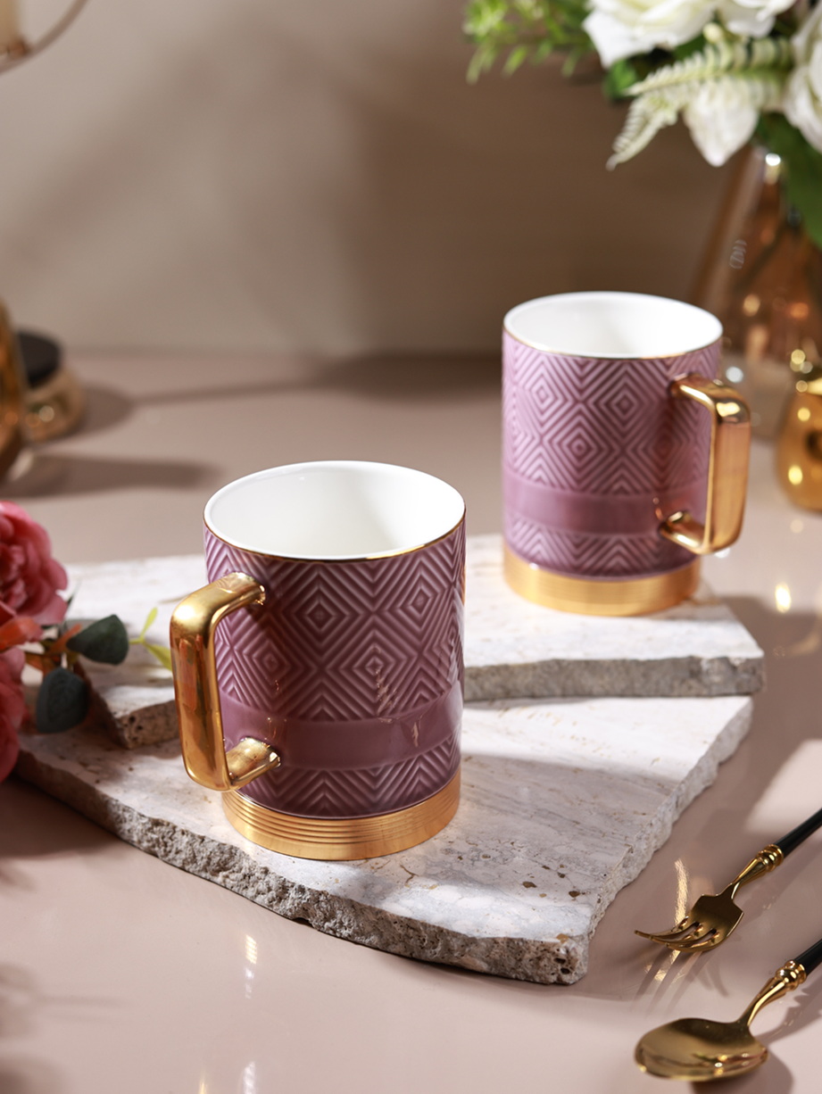 Mauve Set of 2 Coffee Mugs (Metal Collection, 24K Gold, 300 ML)