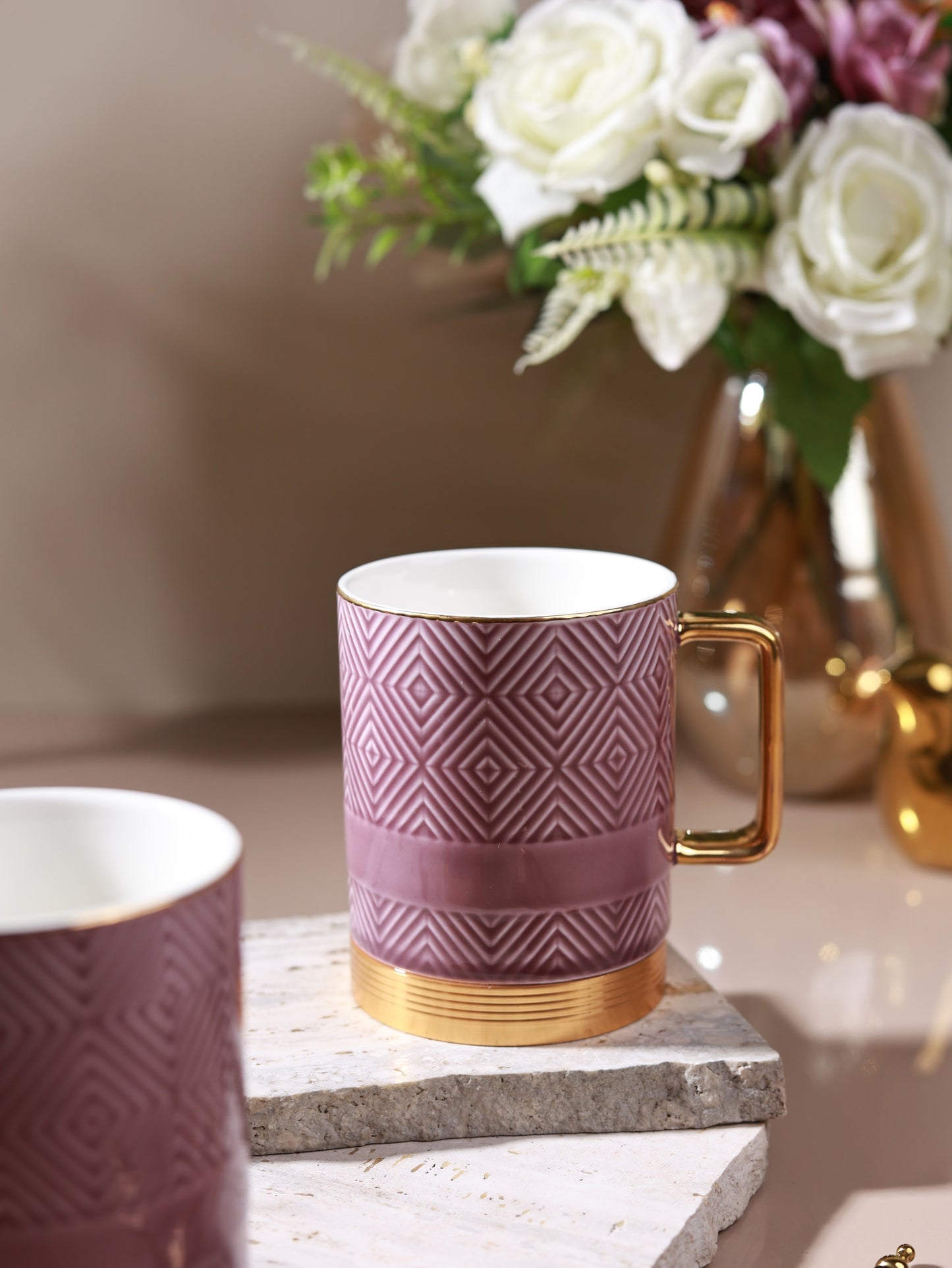 Mauve Set of 2 Coffee Mugs (Metal Collection, 24K Gold, 300 ML)