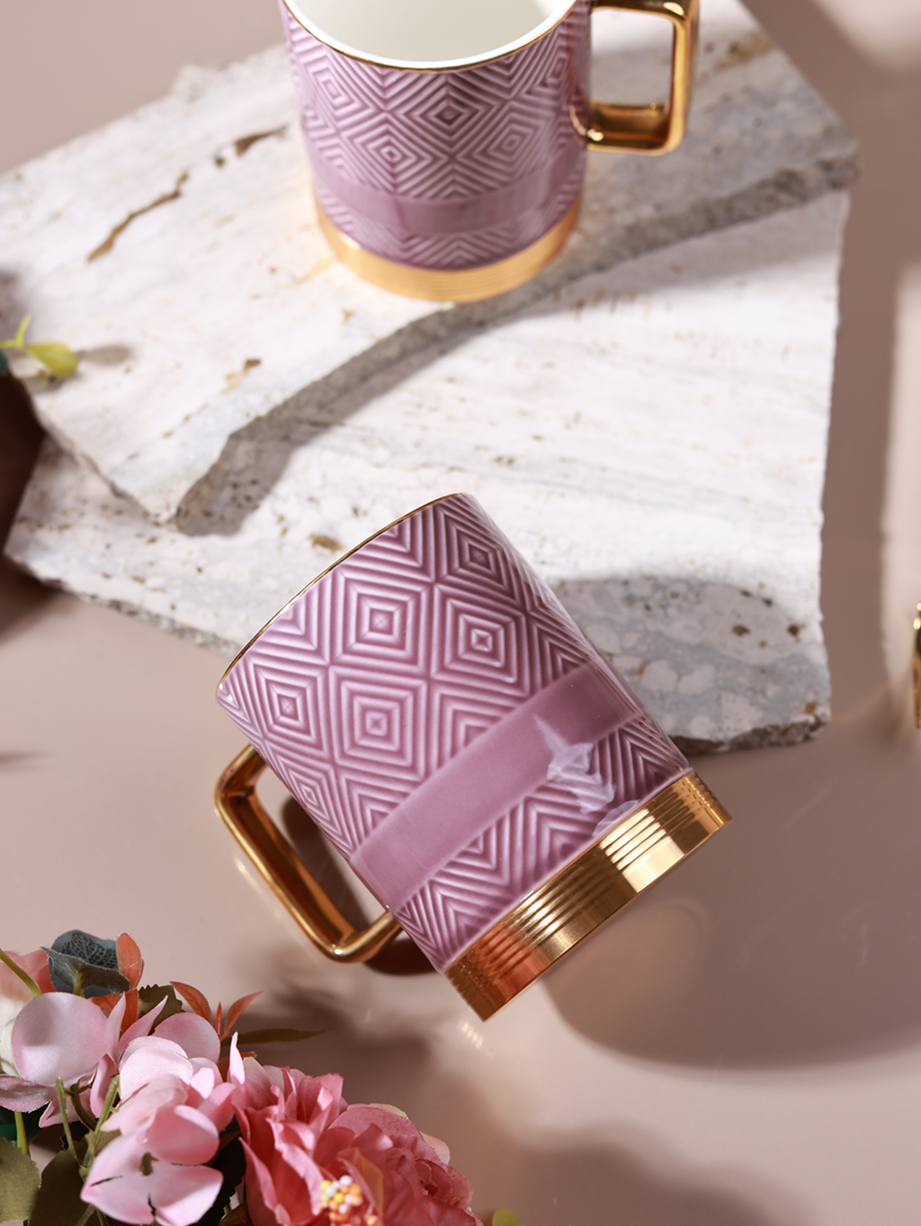 Mauve Set of 2 Coffee Mugs (Metal Collection, 24K Gold, 300 ML)