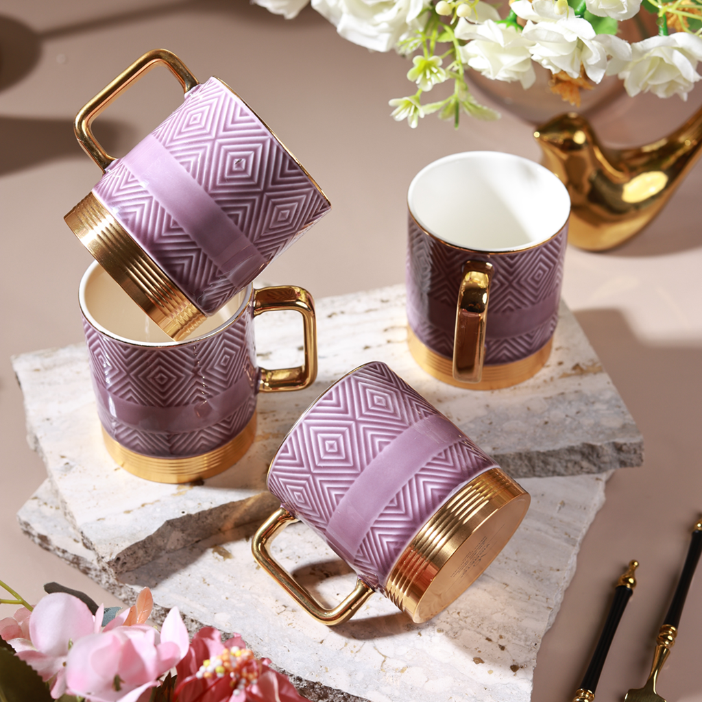 Mauve Set of 6 Mugs (Metal Collection, 24K Gold, 180 ML)