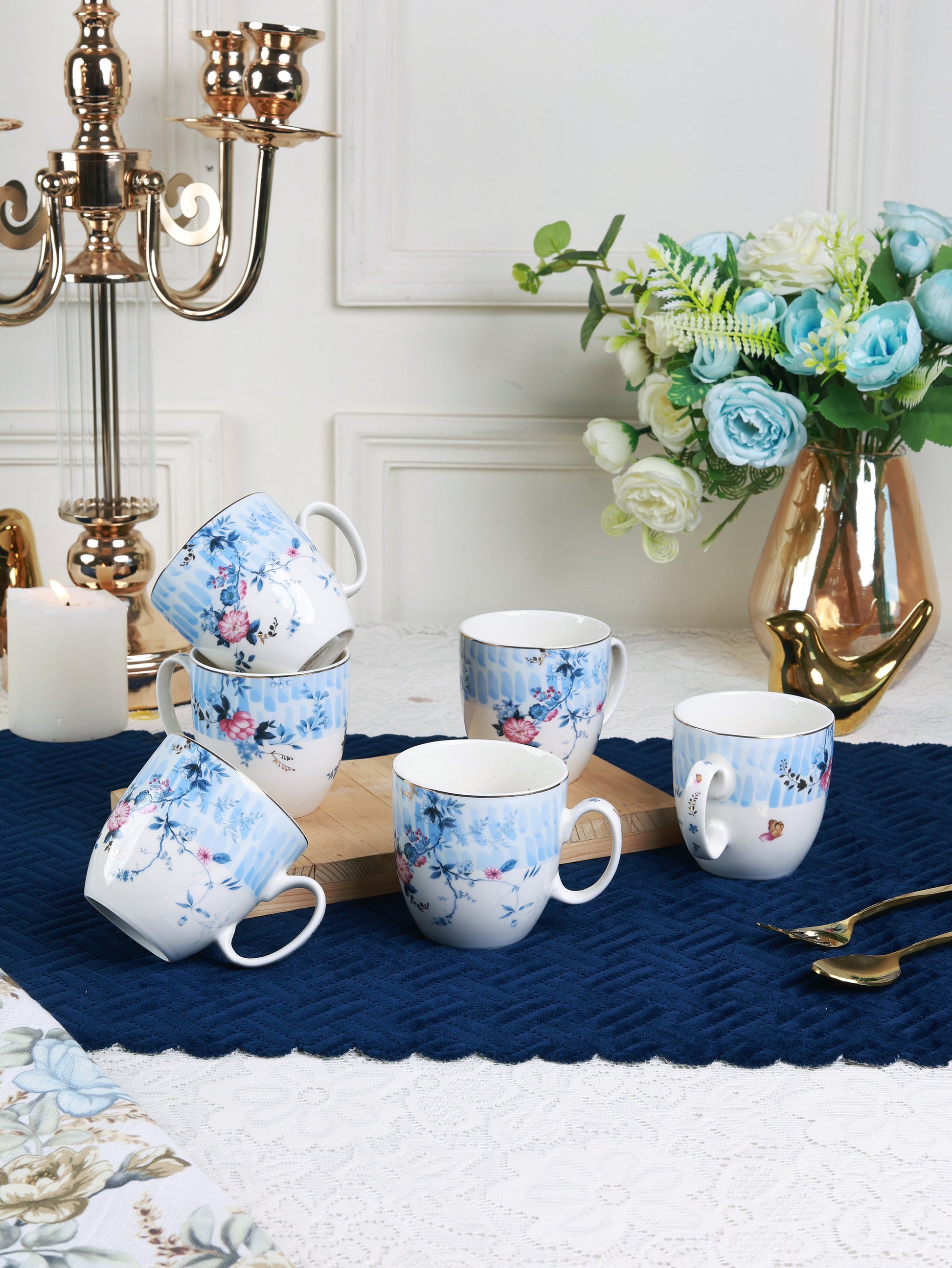 Spring Meadows Mug Set (Capacity 200 ML, Set of 6) - Vigneto