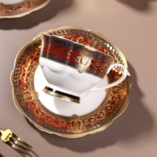 Crown Imperial Cup and Saucer Set (Set of 6, Palace Collection, 24K Embossed Gold)
