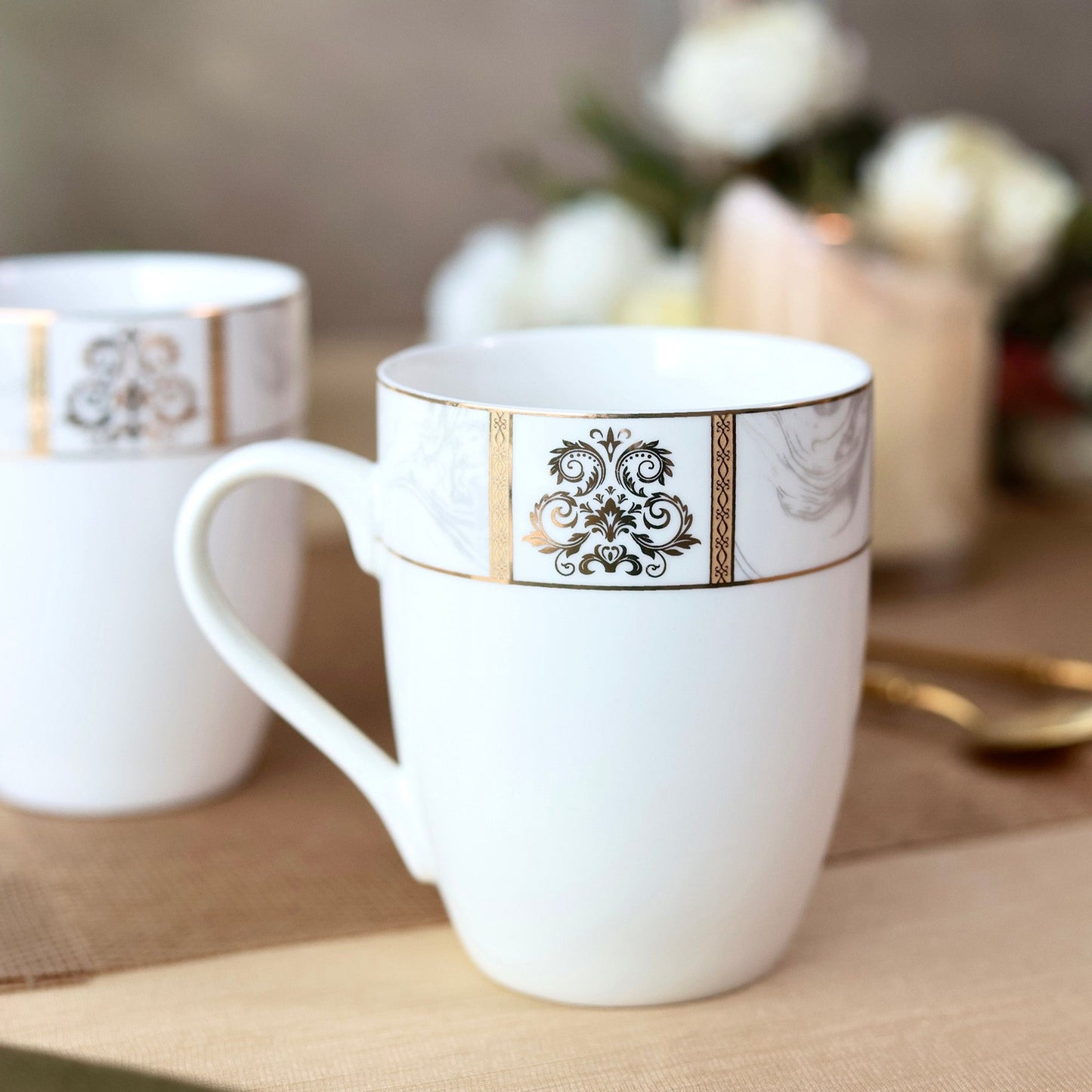 Regency Gold Coffee Mugs (Set of 2, 300 ML)