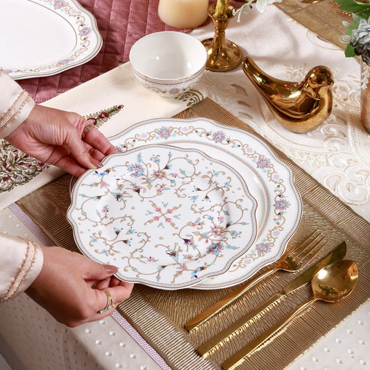 White Pattern 51 Pcs Dinner Set - Vigneto