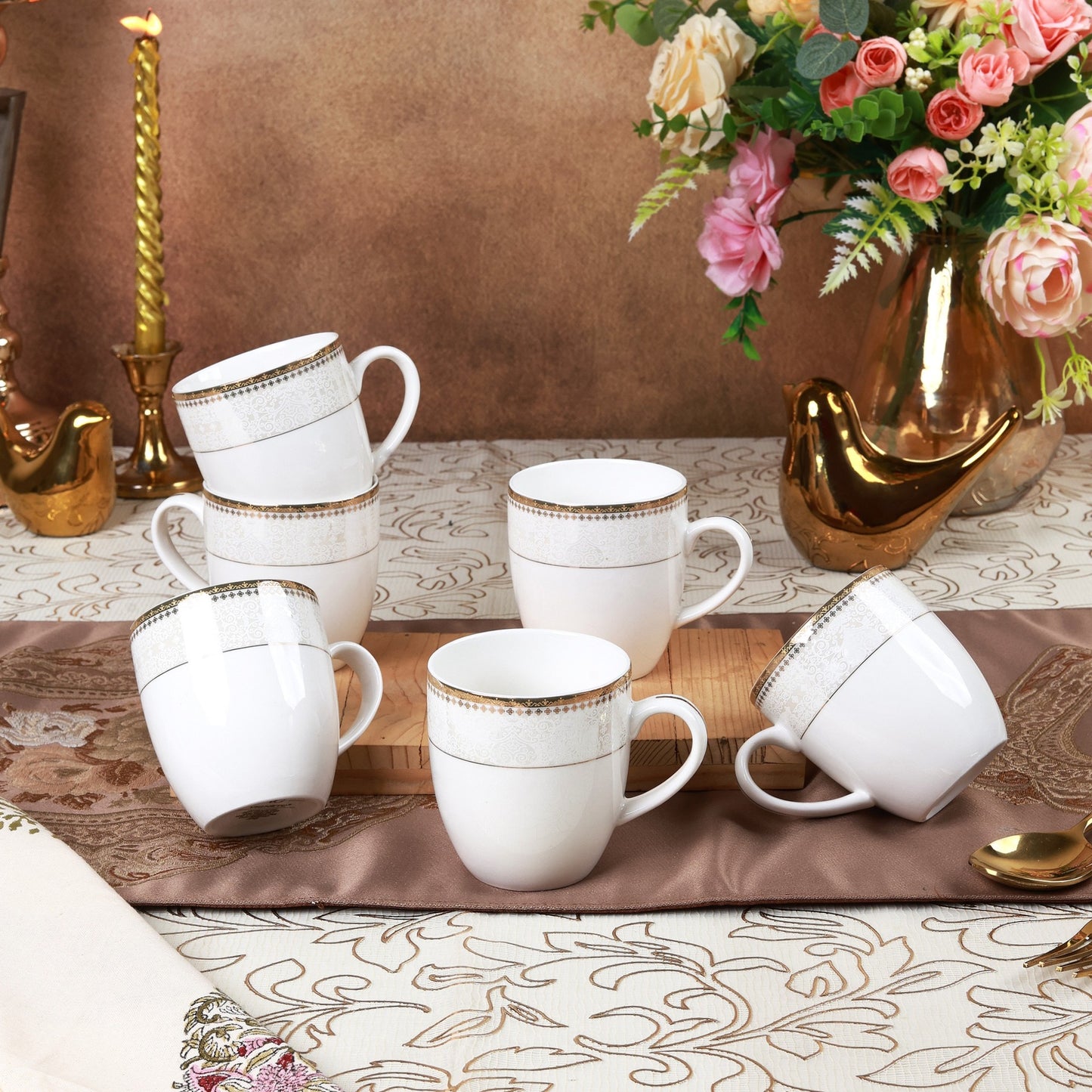 Persian Ivory Mug Set (Capacity 180 ML, Set of 6)