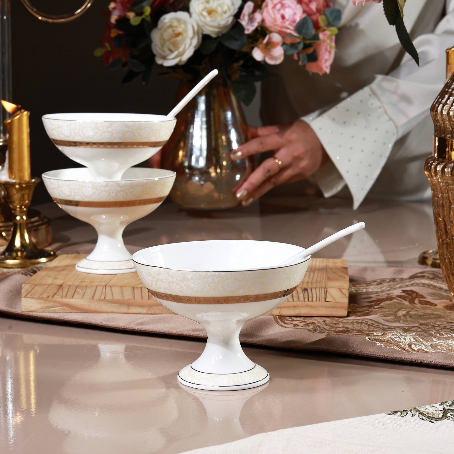 Opaline Gold Dessert Cups (Set of 6)
