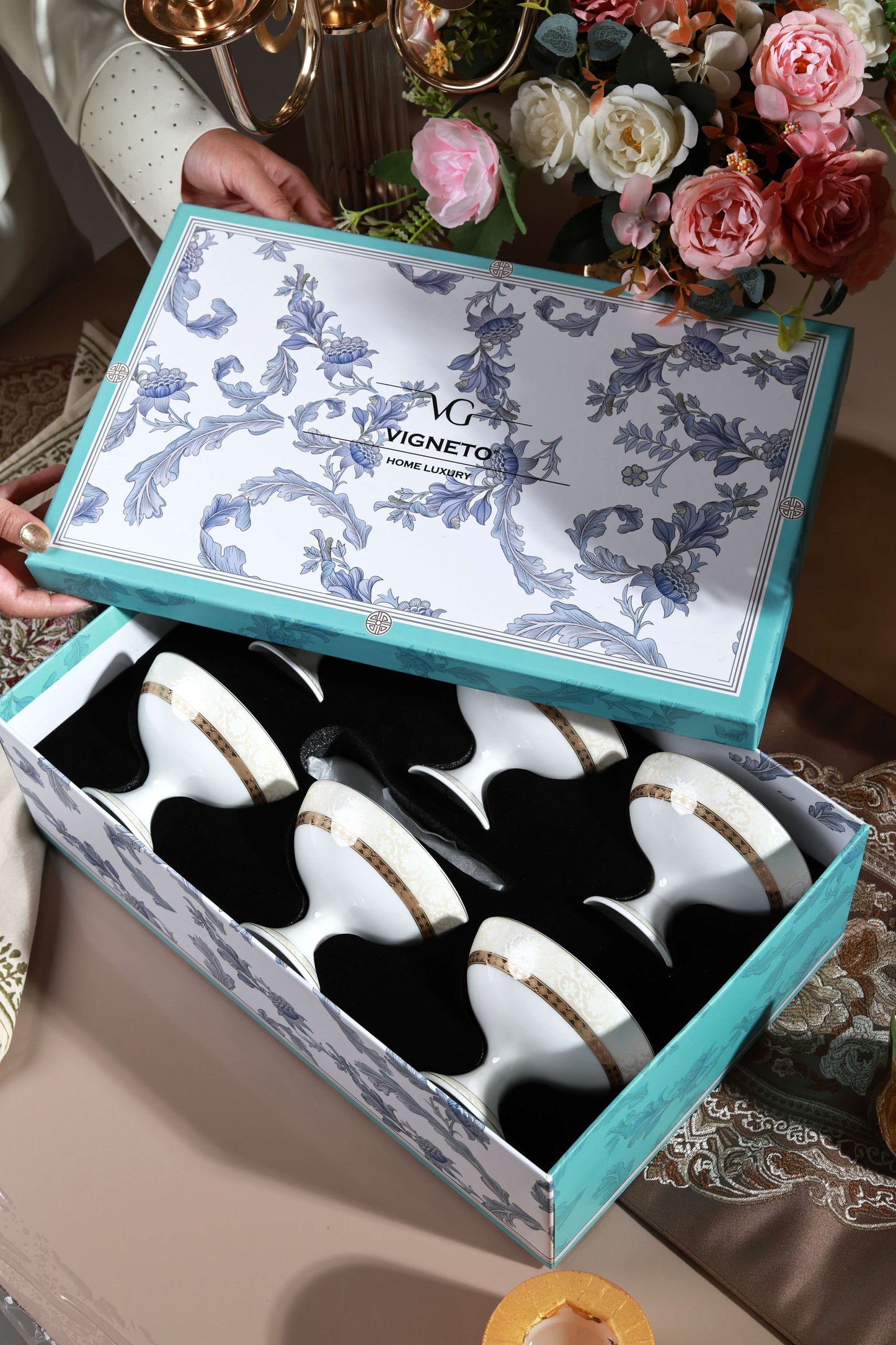 Opaline Gold Dessert Cups (Set of 6)