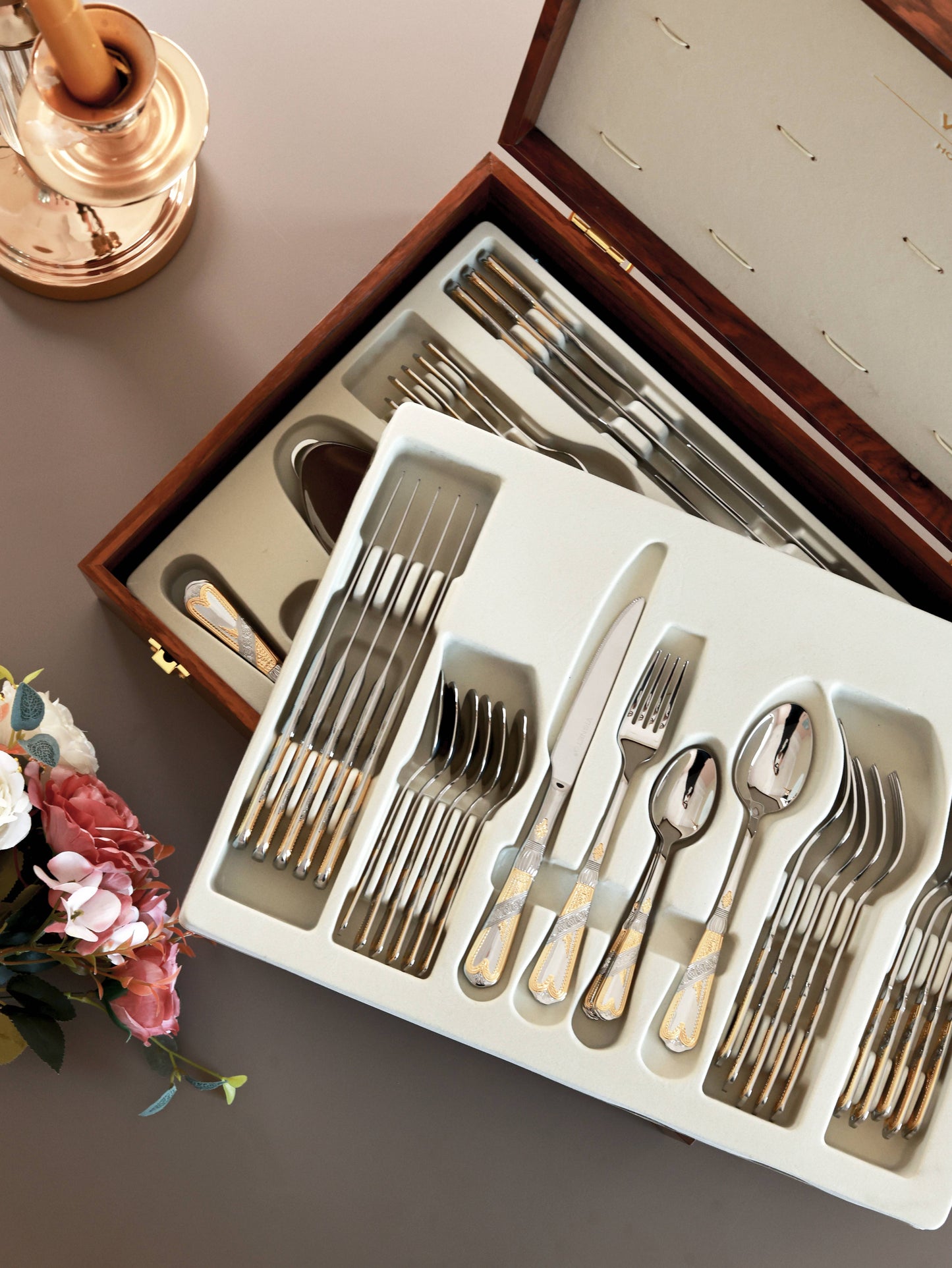 Silver Jewel 65 Pcs Cutlery Set (Palace Collection, 24K Gold Plated)