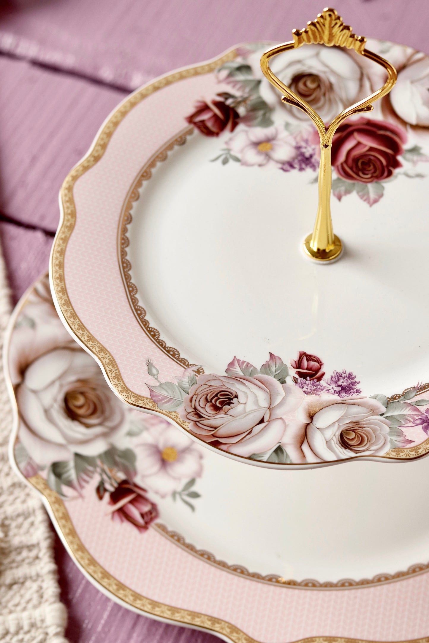 Rose Garden Two Tier Dessert Stand - Vigneto