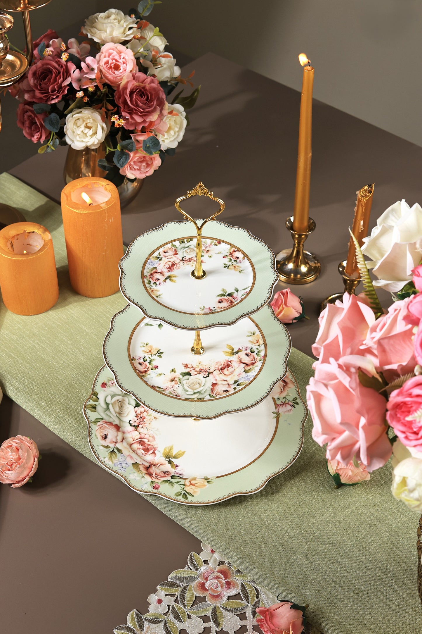 Pistachio Green Three Tier Dessert Stand