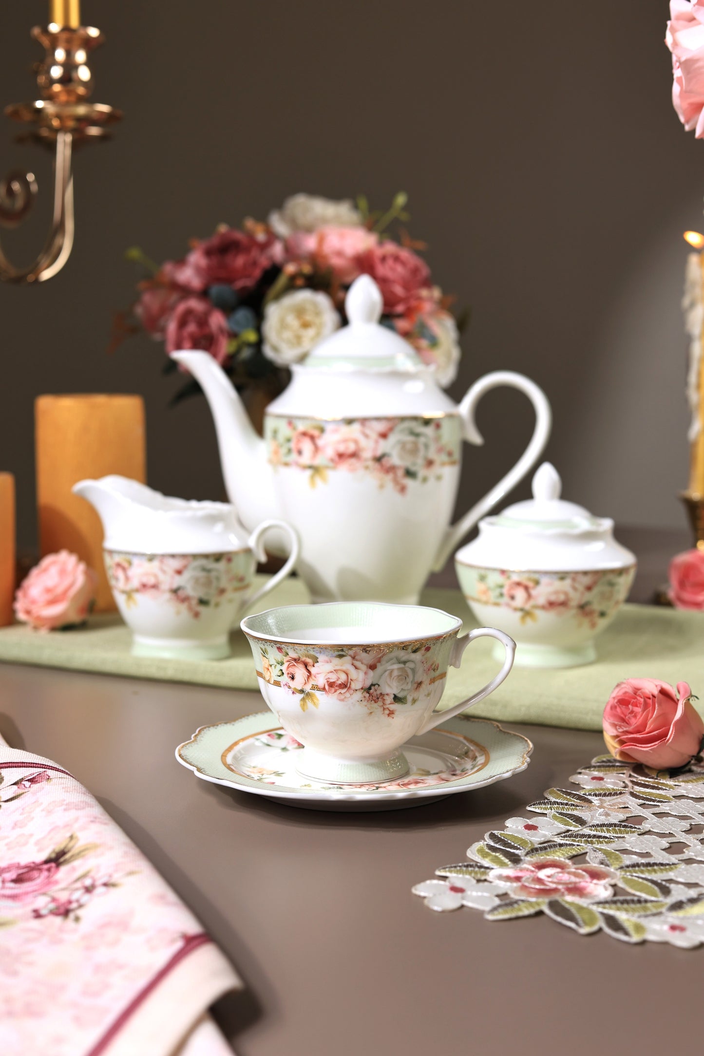 Pistachio Green 15 Pcs Tea Set (Vintage Collection)