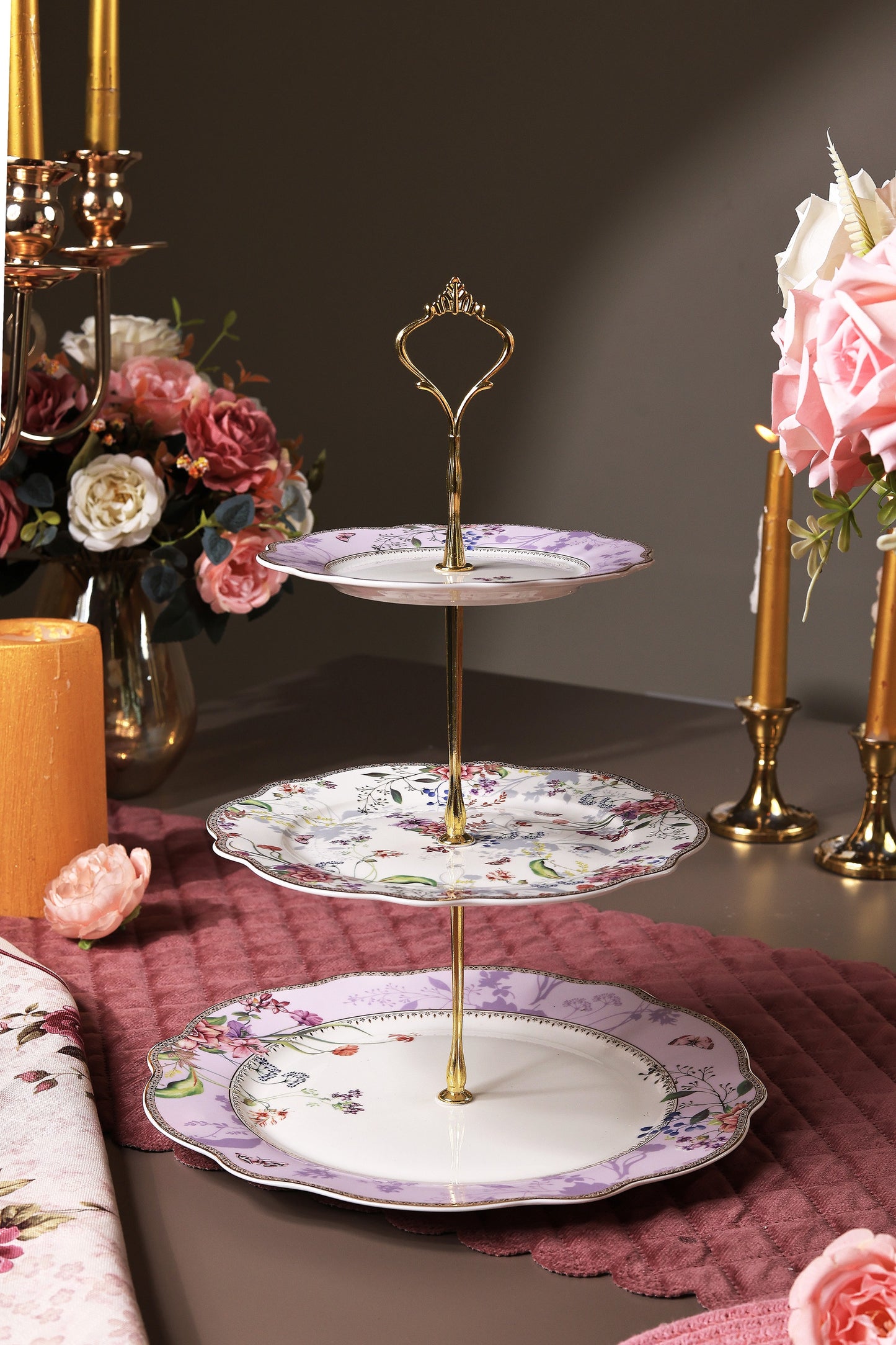 Lilac Garden Three Tier Dessert Stand