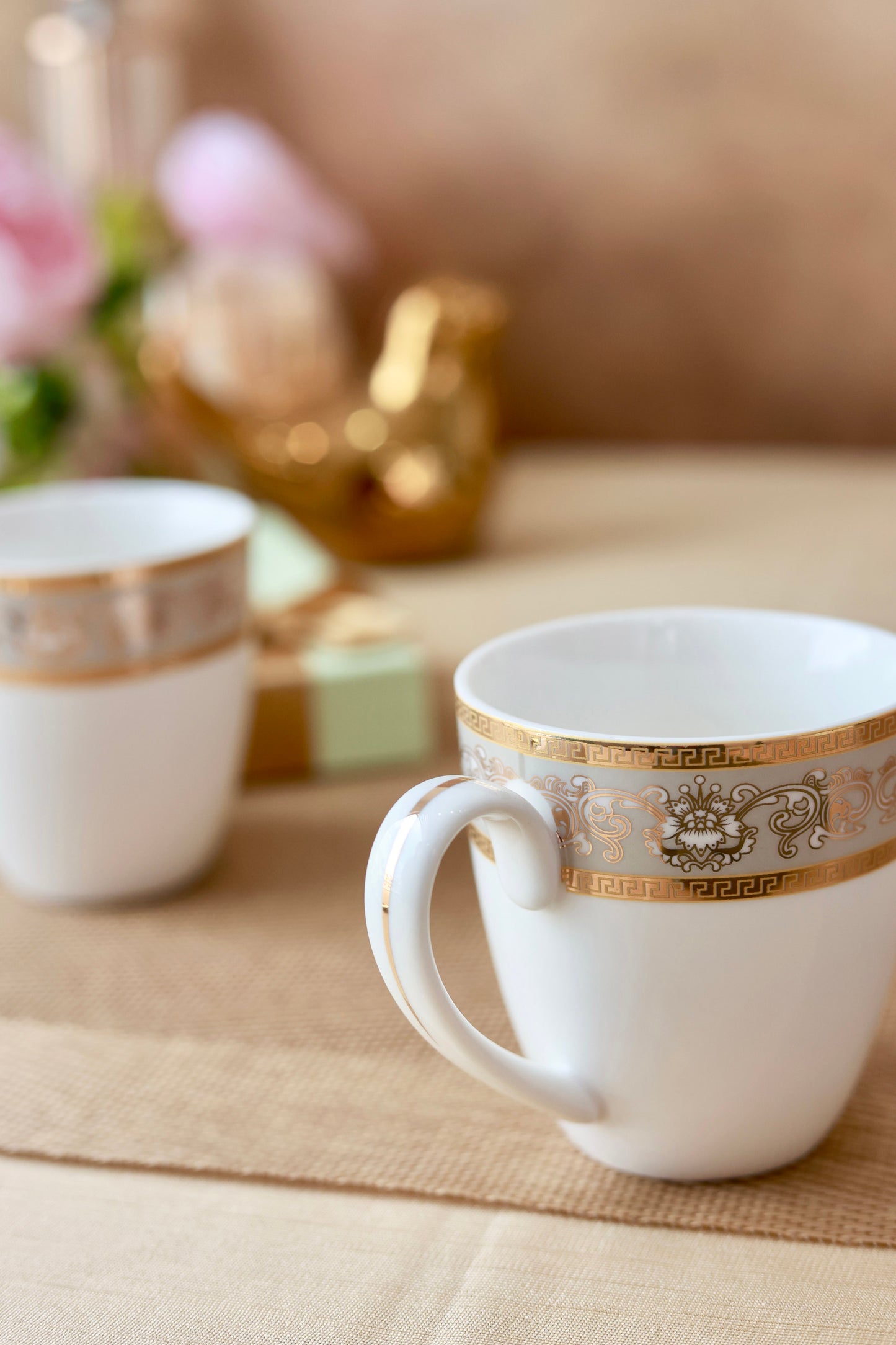 Mughal Gold and Grey Mug Set (Capacity 170 ML, Set of 6) - Vigneto