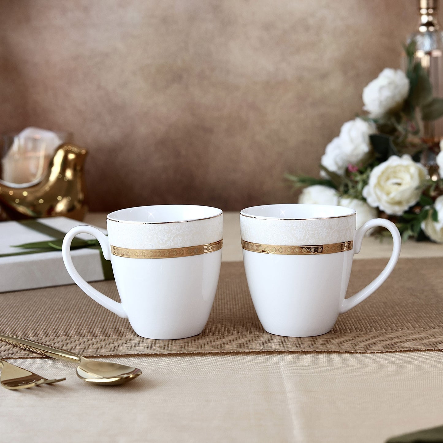 Opaline Gold Mug Set (Capacity 170 ML, Set of 6) - Vigneto