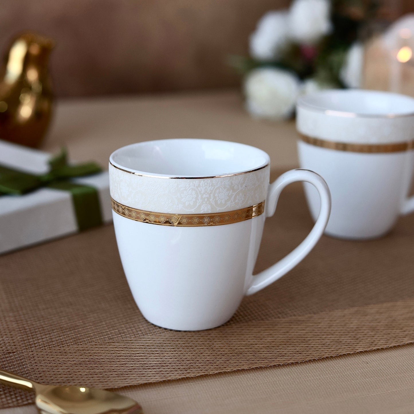 Opaline Gold Mug Set (Capacity 170 ML, Set of 6) - Vigneto