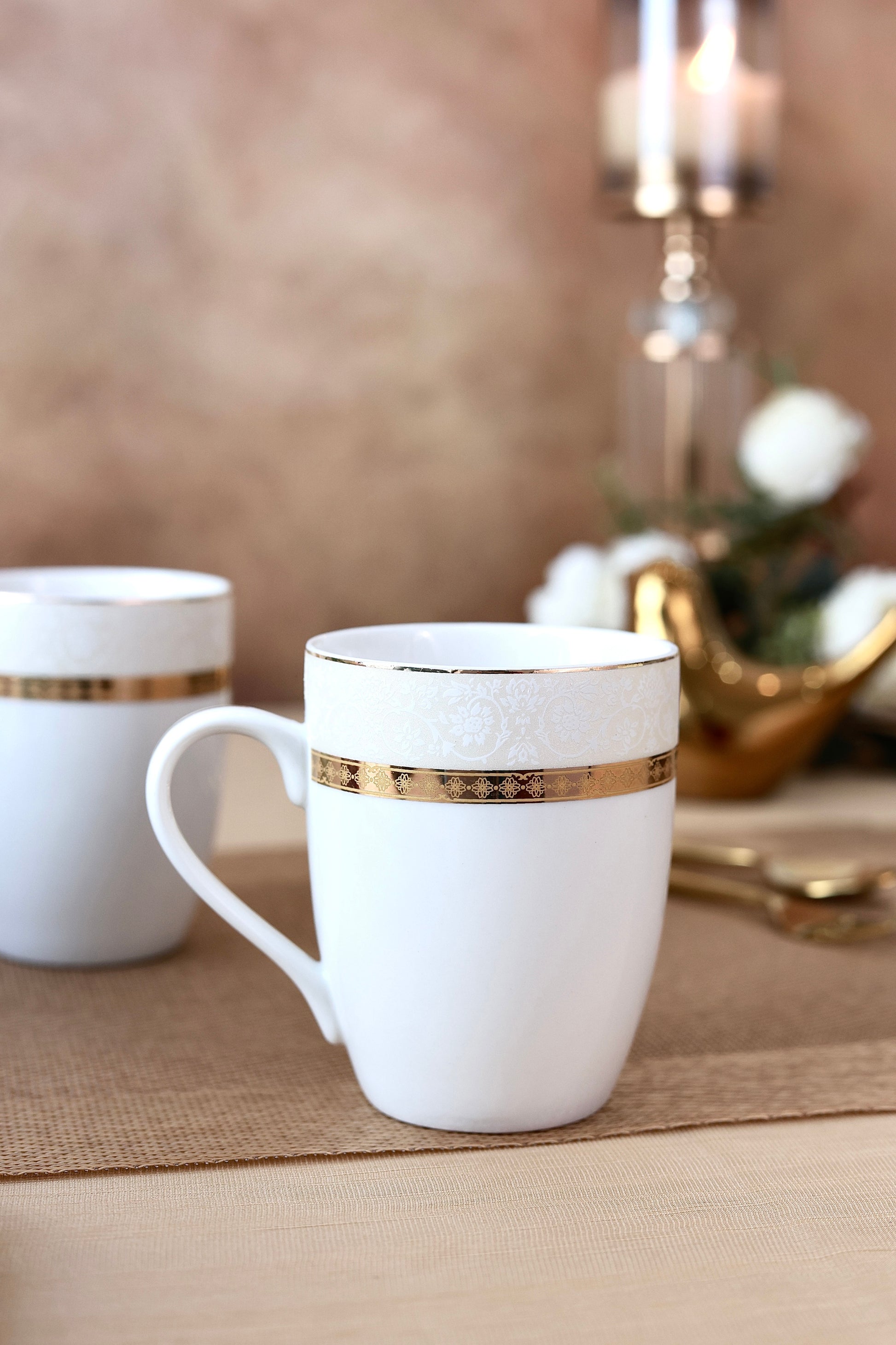 Opaline Gold Coffee Mugs (Set of 2, 300 ML) - Vigneto