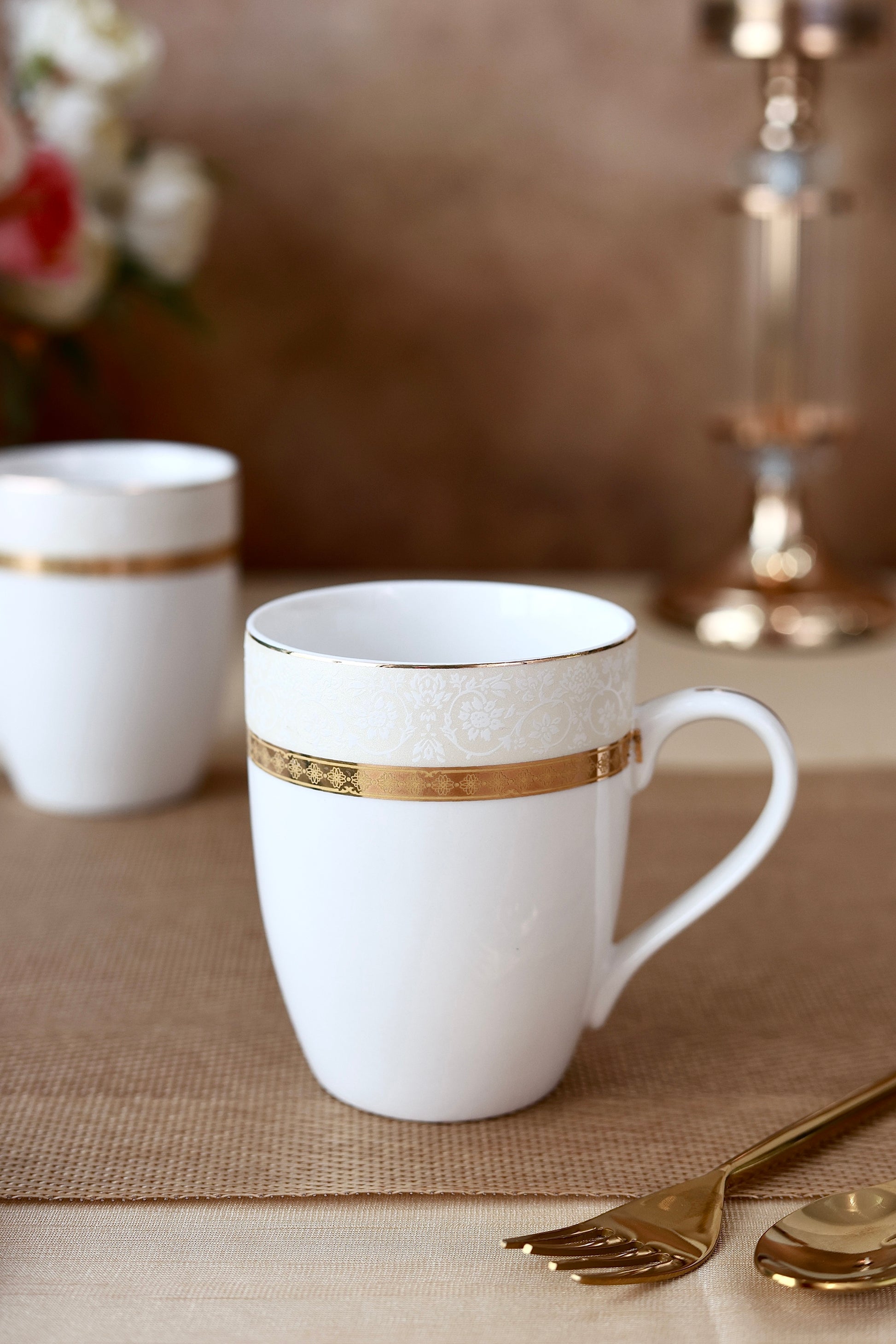 Opaline Gold Coffee Mugs (Set of 2, 300 ML) - Vigneto