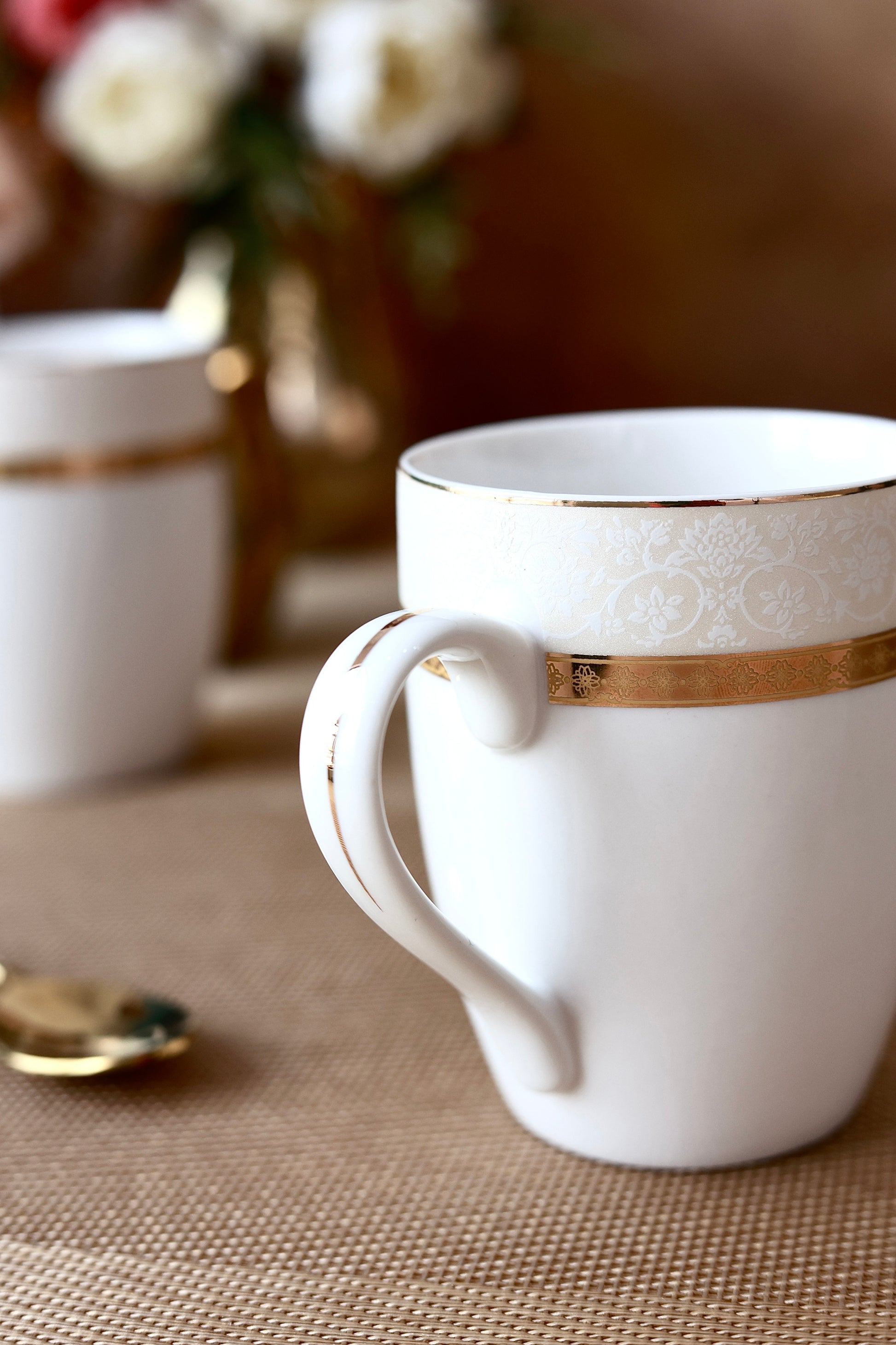 Opaline Gold Coffee Mugs (Set of 2, 300 ML) - Vigneto